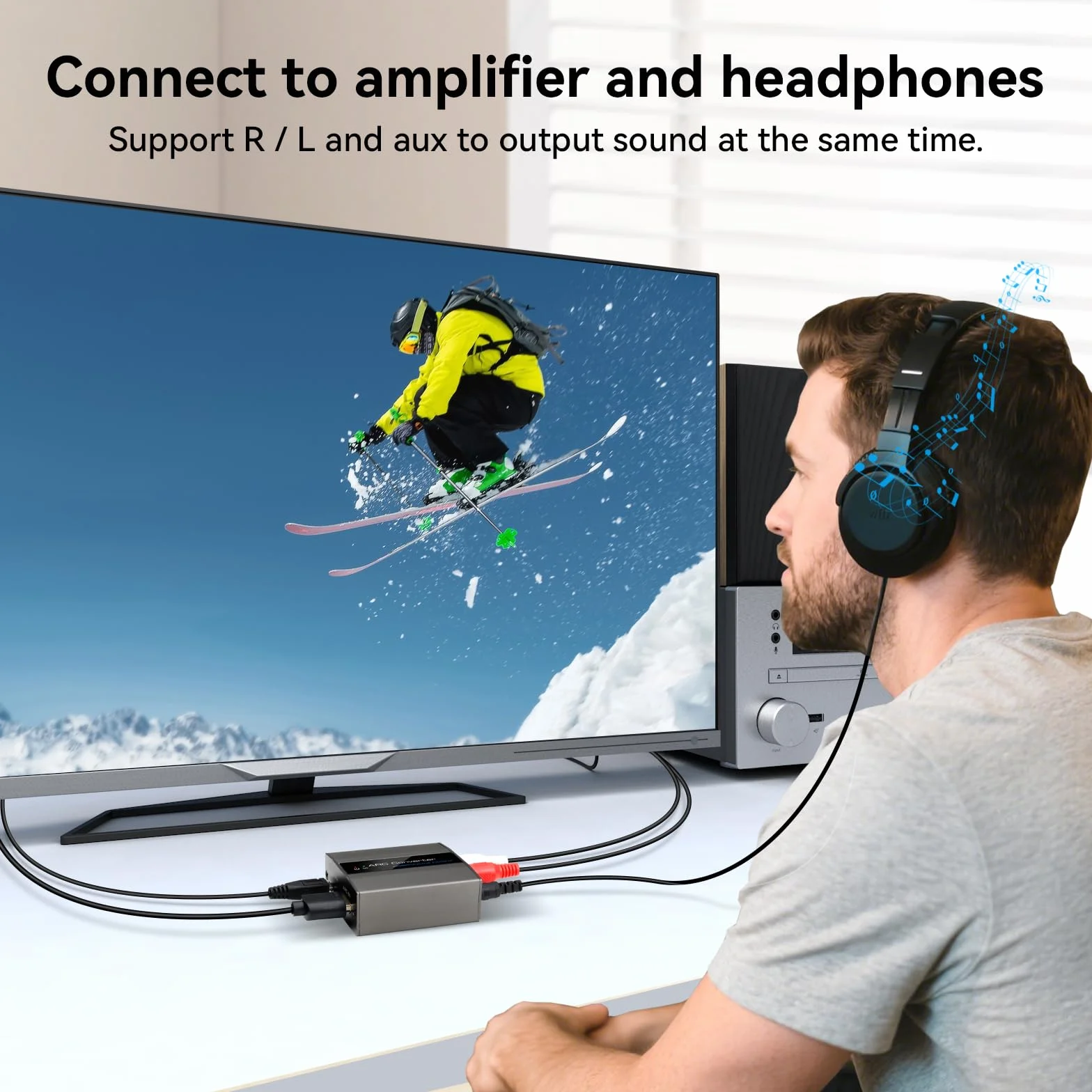 VEDINDUST Adaptador Audio HDMI ARC Extractor a Estéreo RCA AUX 3.5mm con Alimentación USB Cable HDMI ARC de Aleación de Aluminio