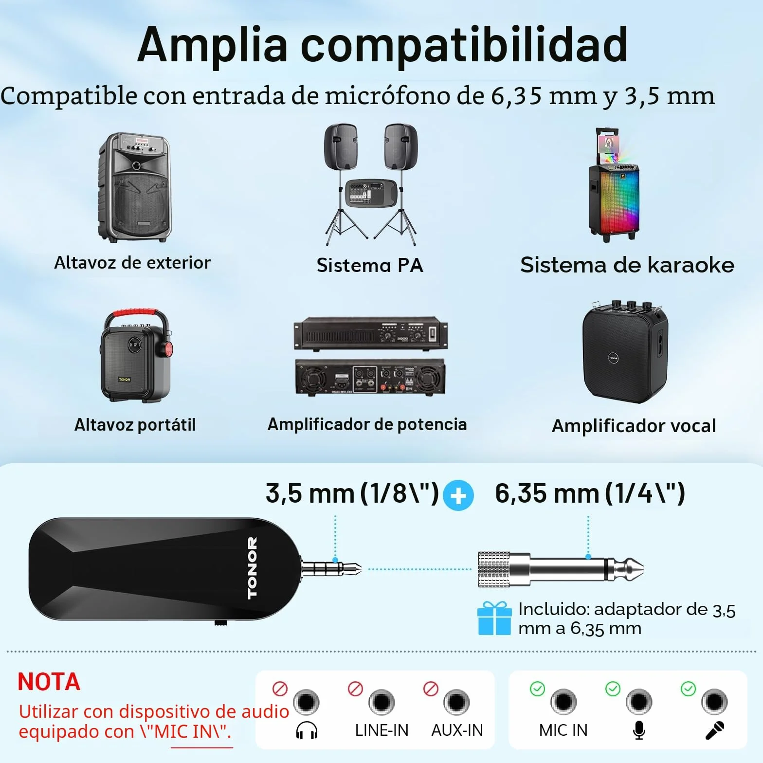 TONOR Microfono Inalambrico Diadema, UHF Wireless Micrófono de Mano y para la Cabeza 2 en 1, 20 Canales,6.5H Autonomia, Amplificador de Voz Portatil para Fitness/Conferencias/Guía Turístico/Profesores
