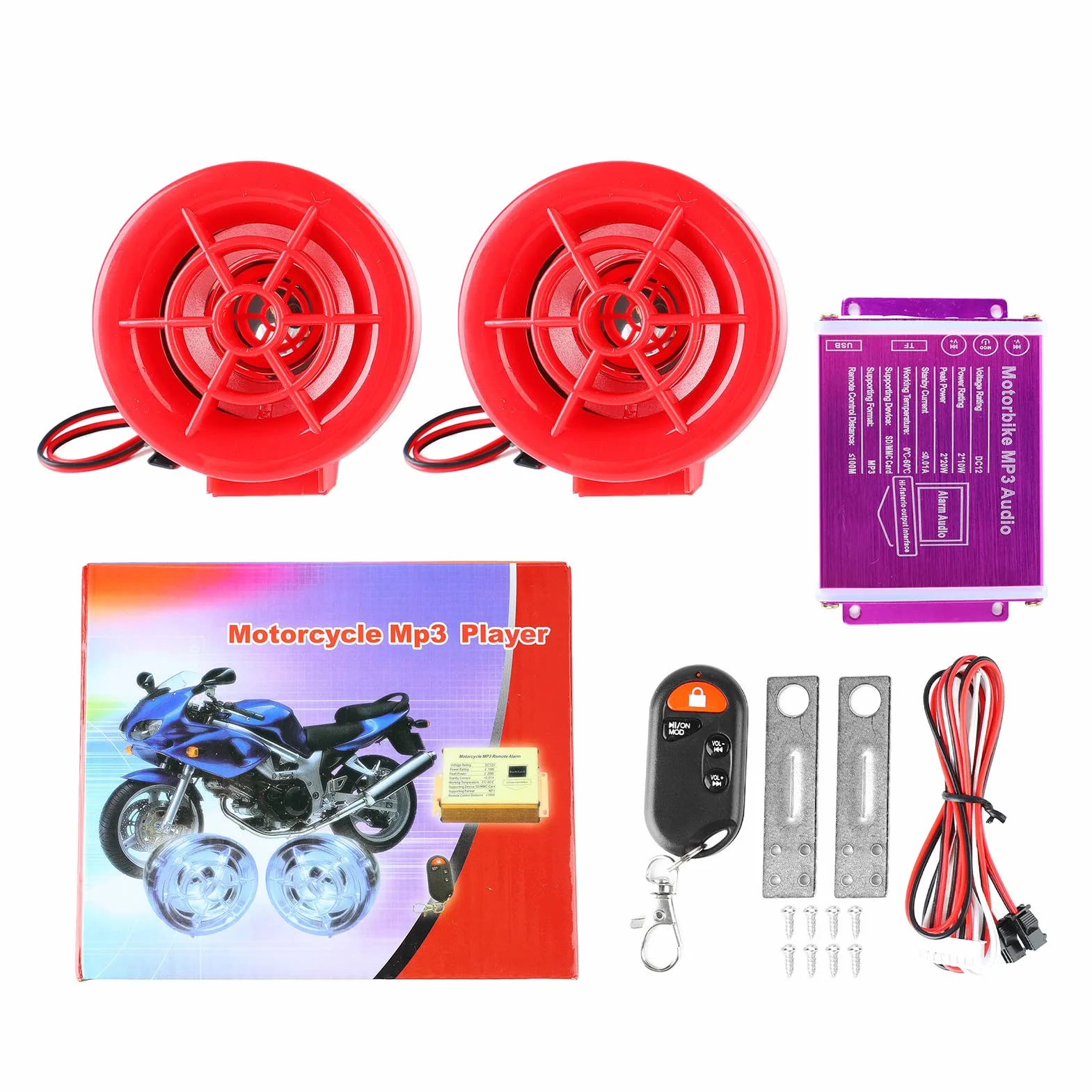 Cocoarm Altavoces de Alarma para Moto, Reproductor MP3 Bluetooth Resistente Al Agua, Antirrobo para Motos con Radio FM y Conectividad USB