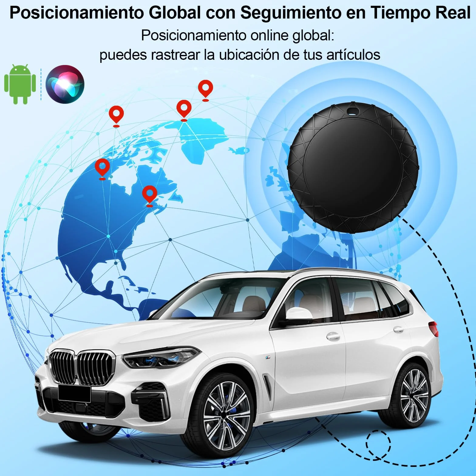 GPS Coche localizador, Localizador GPS para Coche Compatible con Android e iOS, Seguimiento en Tiempo Real para vehículo,Sin Suscripción, para niños, Cartera y Mascotas, Racker rastreador Oculto