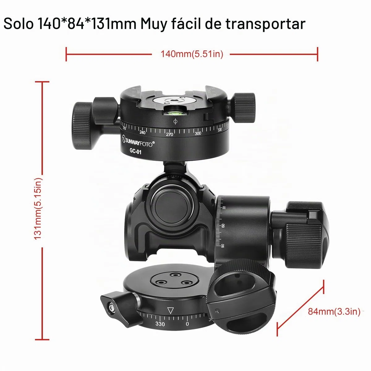Sunwayfoto GH-PROII+ Cabezal de engranaje 3D con ajuste independiente viene con abrazadera panorámica de engranajes GC-01