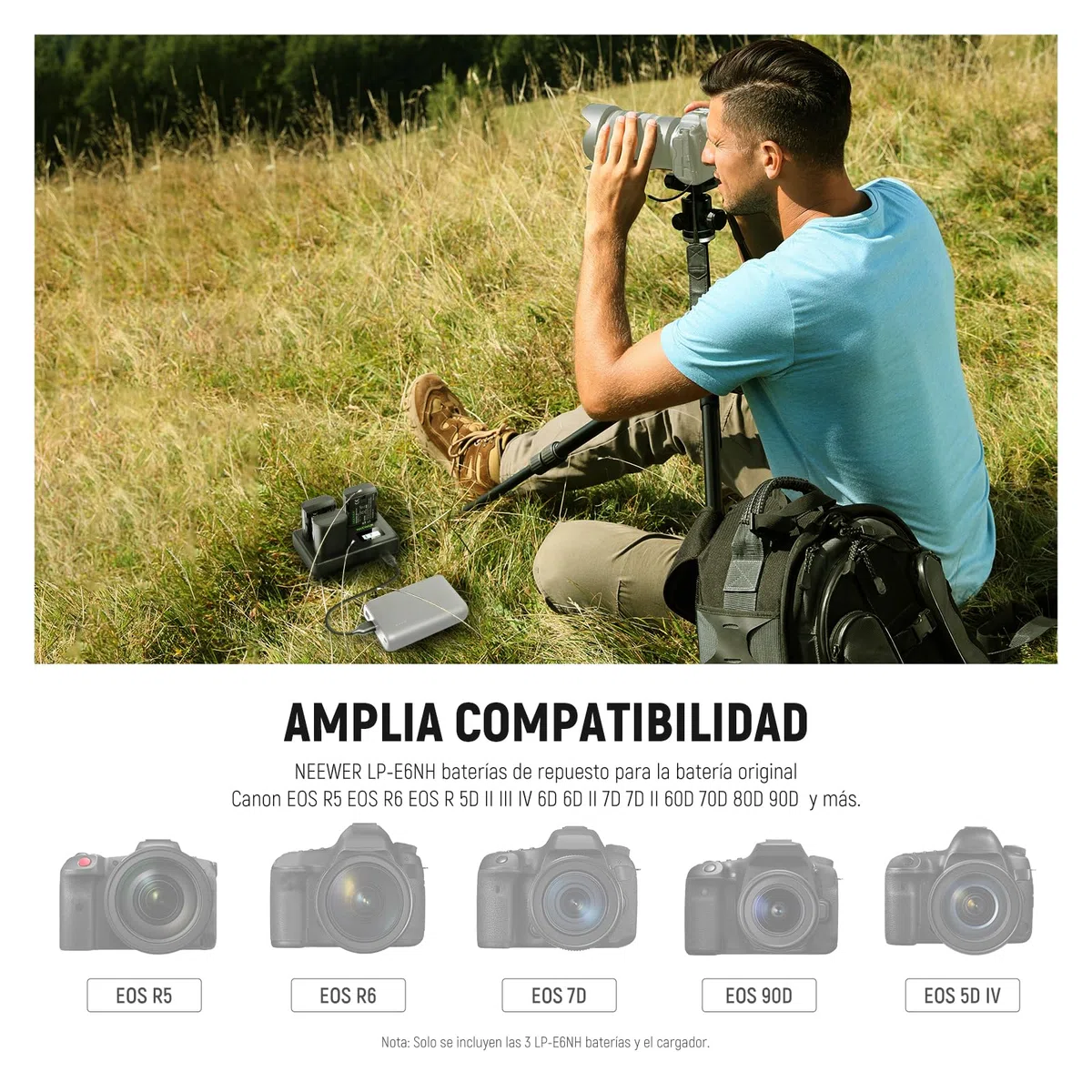 NEEWER LP-E6NH 3 Baterías Repuesto & Cargador USB Set, 3 Paquete 2250mAh para LP-E6NH con Cargador USB Triple Ranura, Paño Limpieza, Compatible con Canon EOS R7 R5 R6 R6 II R 5DIV 6DII 7DII 80D