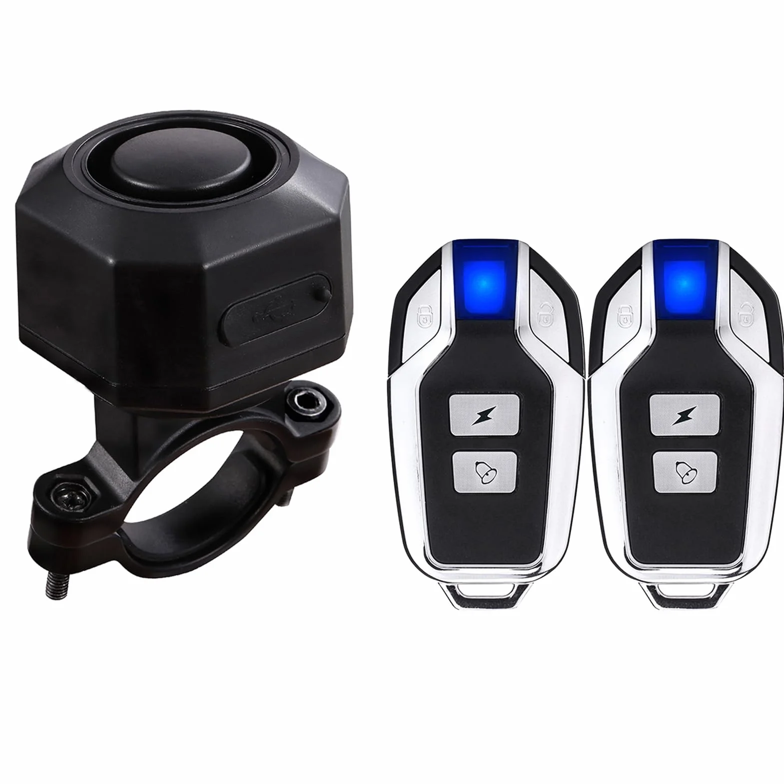 Mengshen Alarma de Bicicleta Recargable con 2 de Actualización de Control Remoto 110dB Loud Impermeable Antirrobo Vibración Alarma para Ebike Motocicleta Scooter Coche Incluye Cable Carga