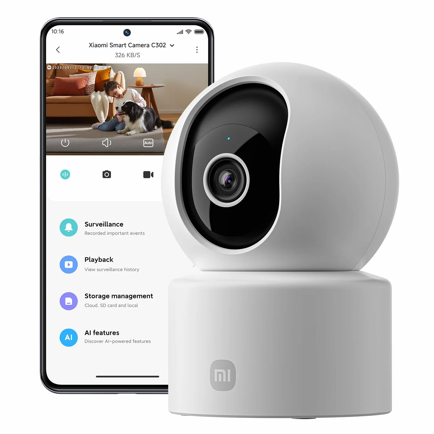 Xiaomi C302 Cámara Vigilancia WiFi Interior 2K 3MP 360° Visión Nocturna Starlight Audio Bidireccional Wi-Fi 6
