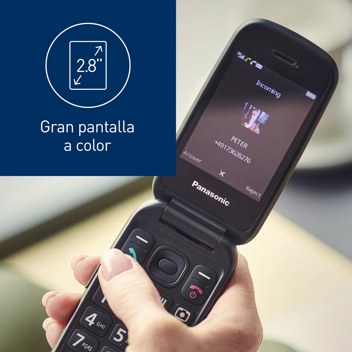 Panasonic KX-TU550EXC 4G Essentials Clamshell Teléfono Móvil para Personas Mayores, Cámara De 1.2 MP, con Pantalla Grande de 2.8", 290 Horas De Tiempo En Espera, Azul