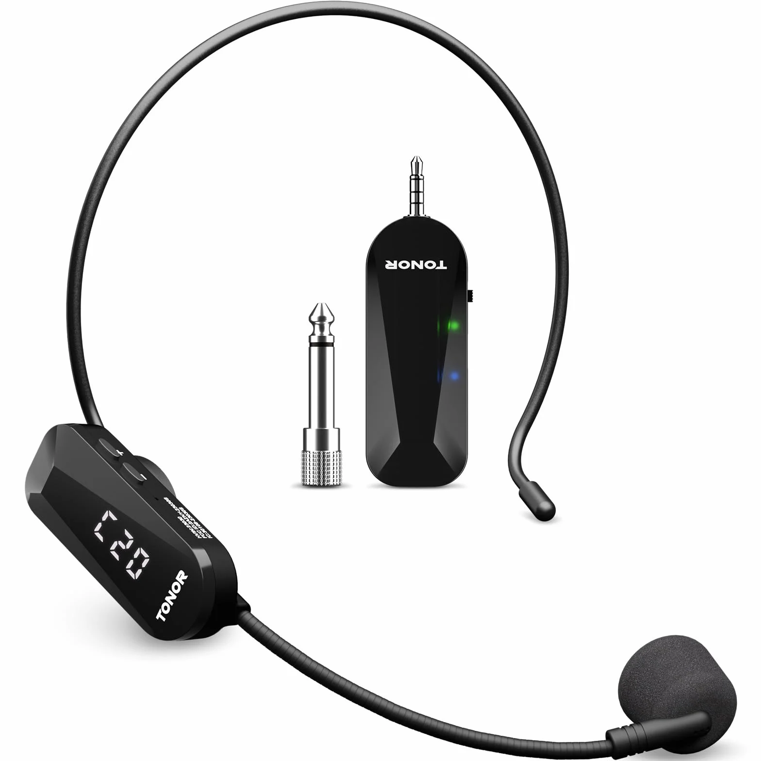 TONOR Microfono Inalambrico Diadema, UHF Wireless Micrófono de Mano y para la Cabeza 2 en 1, 20 Canales,6.5H Autonomia, Amplificador de Voz Portatil para Fitness/Conferencias/Guía Turístico/Profesores