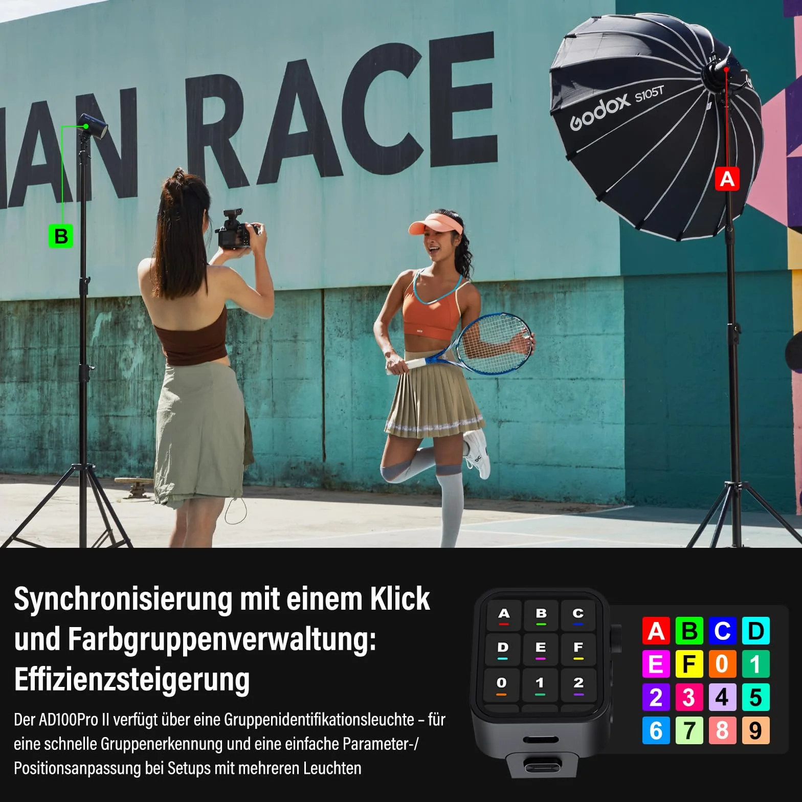 GODOX AD100ProII Flash Kit AD100Pro Upgrade Luz Estroboscópica Fotografía,100Ws 2.4G Inalámbri HSS 1/8000s Flash Exterior,USB-C Recarga,Batería 2850mAh 490 Flashs Potencia Complet,Lámpara Modelado LED