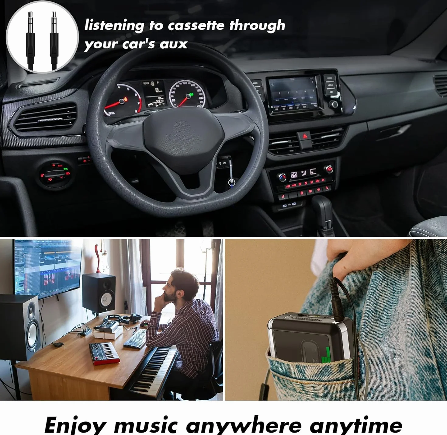 Reproductor de casete USB convertidor a MP3 portátil con auriculares