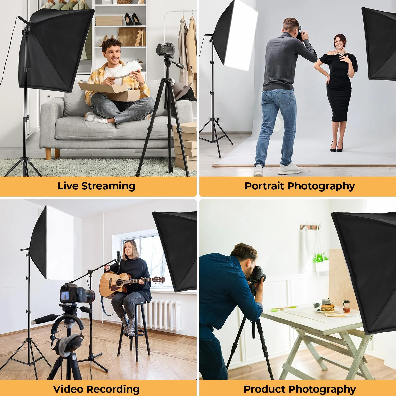 Softbox LED Set, Foco Fotografía 2 x 50 x 70cm con 135W Bombillas LED 5500 K, Kit de Iluminación, Soportes de luz Ajustables, para Youtube, TikTok, Retratos de Estudio, Fotografía