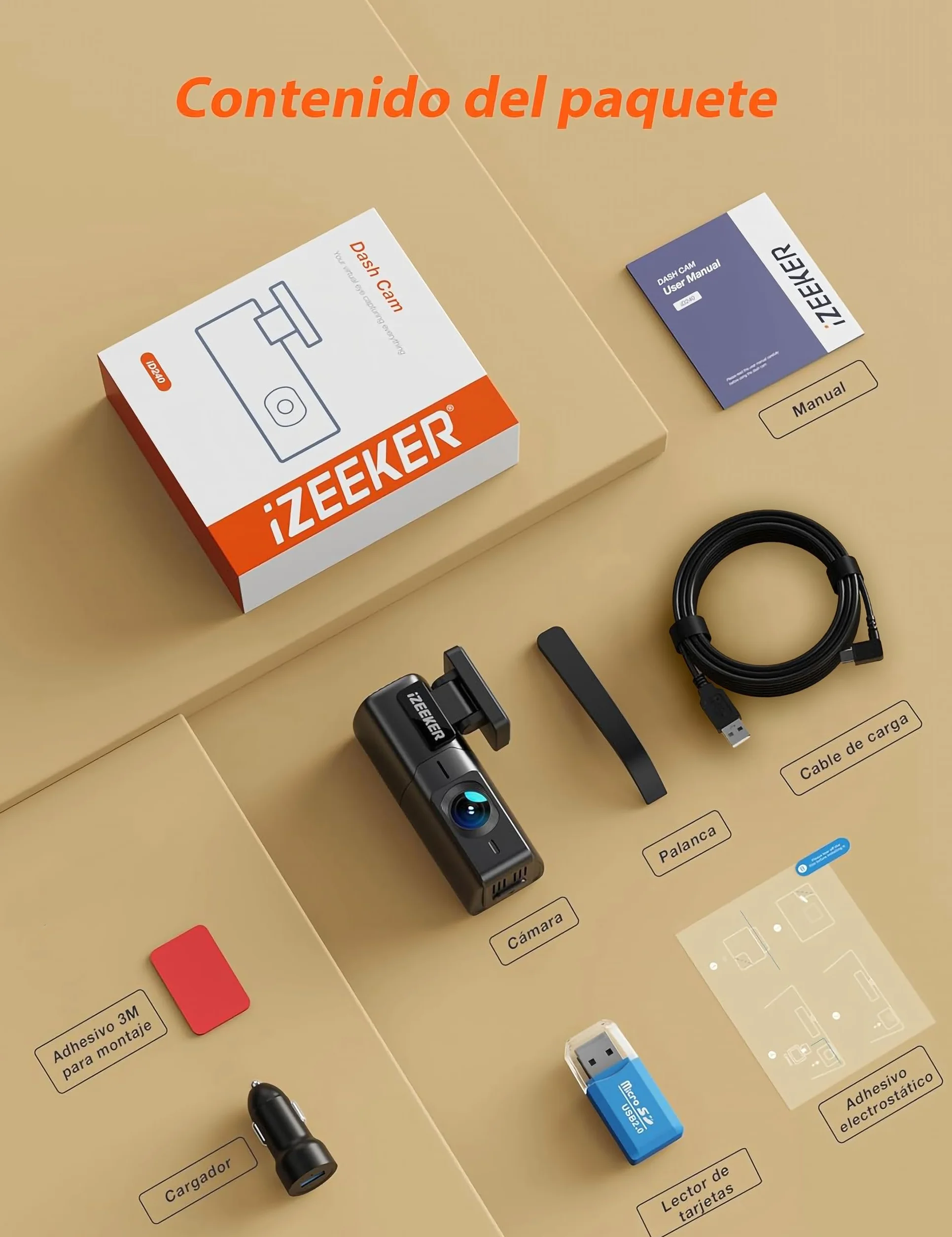 iZEEKER 2.5K Dashcam WiFi Cámara para Coche 1440P Front Dashcam Visión Nocturna WDR G-Sensor Grabación en Bucle Modo Parking 24H