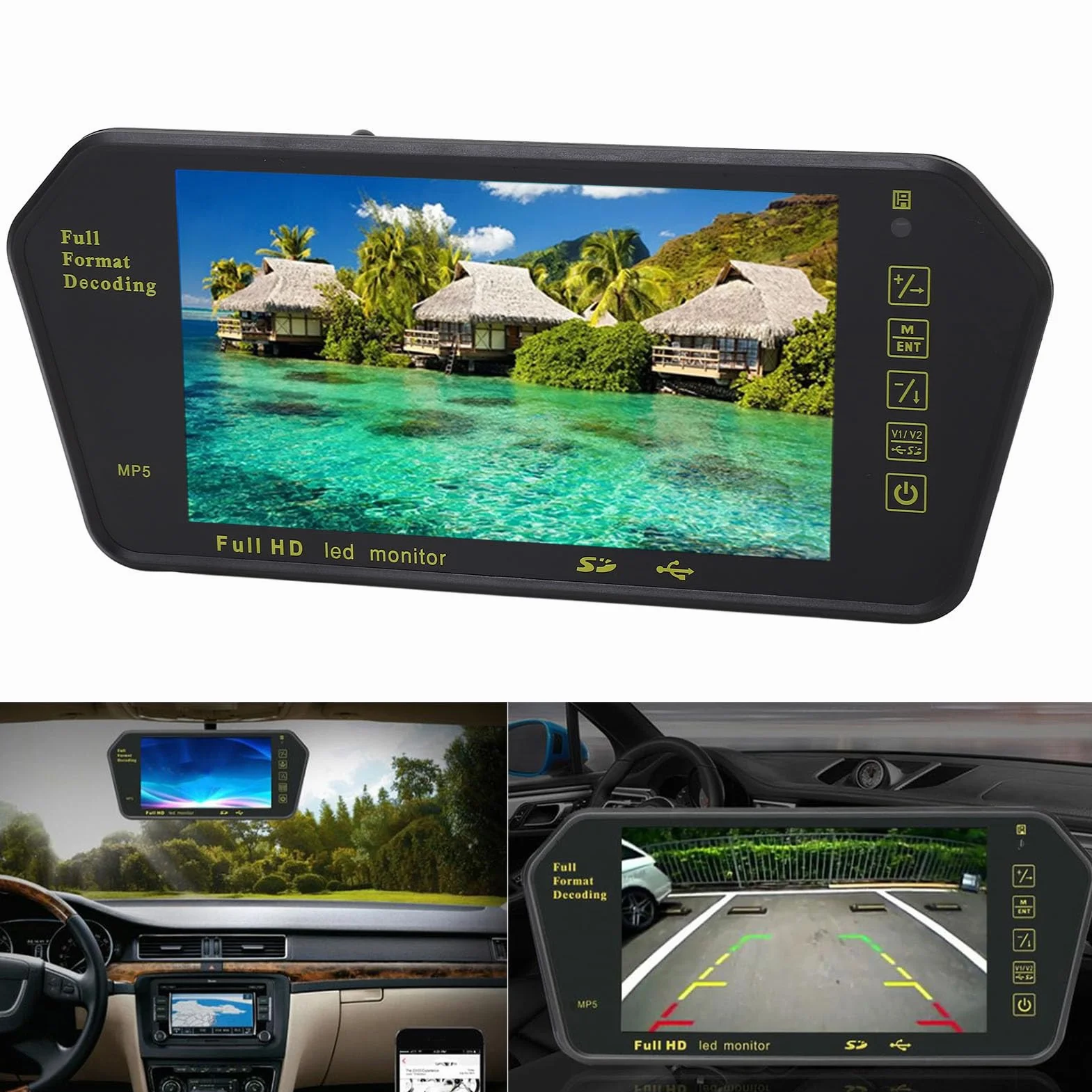 Fockety Cámara de Espejo Retrovisor, Cámara de Tablero de Espejo de 7 Pulgadas con Cámara de 4 LED, Cámara Trasera 1080P para Automóvil, Cámara de Respaldo Impermeable, Visión Nocturna,
