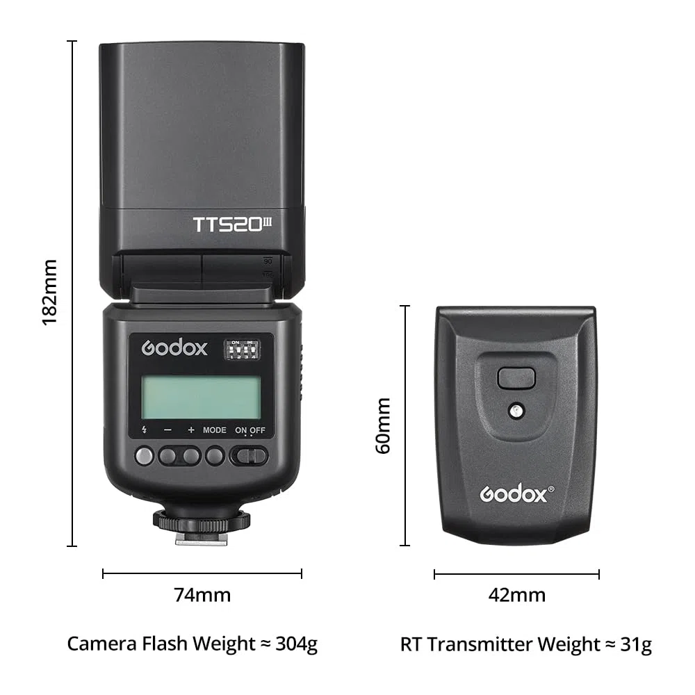 GODOX TT520 III - Flash de cámara universal Speedlite, con disparador inalámbrico GN33 433 MHz, receptor inalámbrico, modos S1/S2, 8 niveles de potencia, compatible con cámaras Canon, Nikon, Pentax