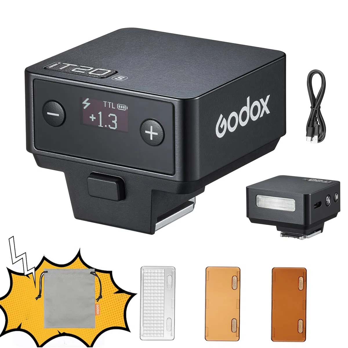 Godox iT20 F TTL - Flash de cámara Speedlight 700 tiempo de flash, 1.5s de tiempo de reciclaje con filtros magnéticos de color para cámaras Fuji (negro, F)
