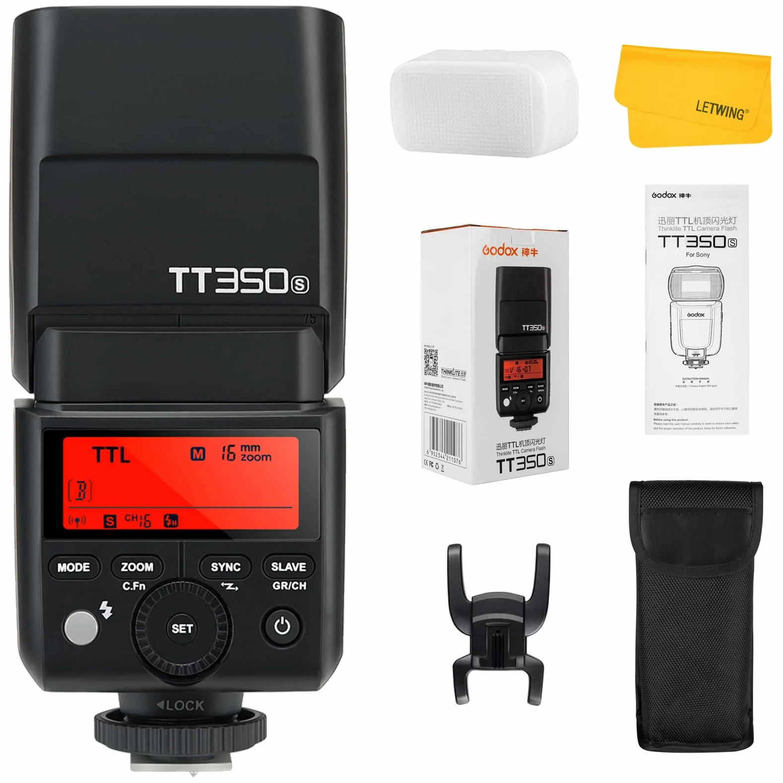 Godox TT350S TTL Cámara Flash Speedlite para Sony GN36 2.4G HSS 1 / 8000s GN36 Compatible para Sony Mirrorless Digital Camera