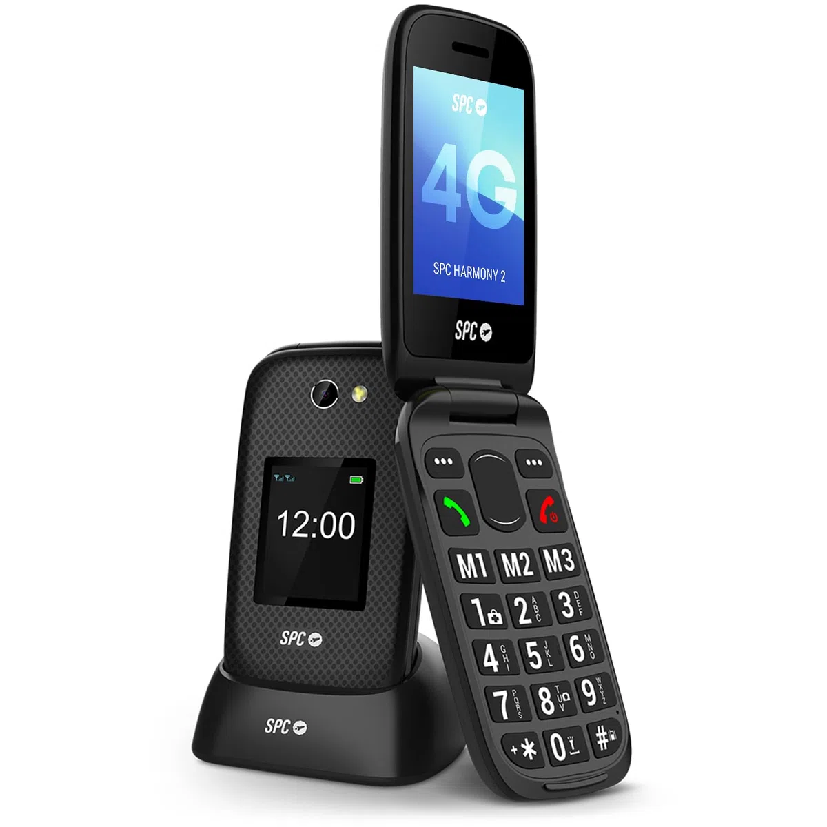SPC Harmony 2 – Teléfono móvil para Personas Mayores | Teclas Grandes, 4G y Doble Pantalla antirrayaduras (2,8”+1,77”) | Botón SOS y Perfil Ice | Volumen 104dB y Compatible con audífonos, Negro