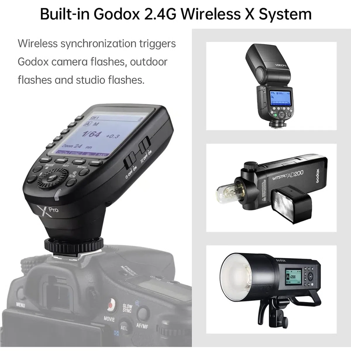 Godox Xpro-S Disparador de Flash para Sony TTL 2.4G Inalámbrico 1/8000s HSS,Diseño 5 Botones de Grupo Dedicados 11 Funciones Personalizables,Disparador Remoto para Iluminación Fotográfica