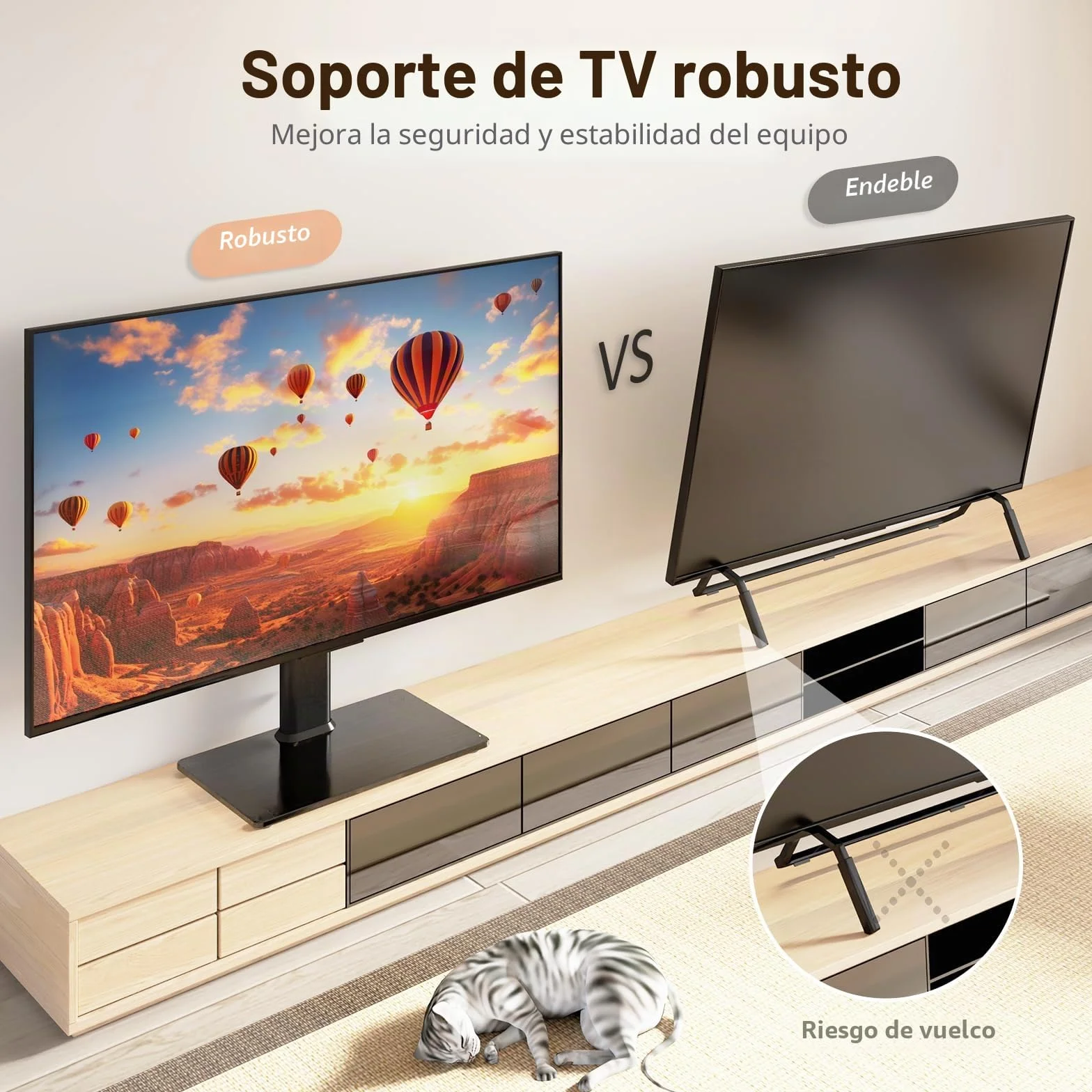 HEMUDU Soporte TV Pie Universal, Pequeño Soporte TV Mesa de 13-32 Pulgadas, Television Pie con Giro de 100°, Altura Ajustable en 4 Niveles, hasta 35 kg, Máx. VESA 100x100 mm HT07B-001P