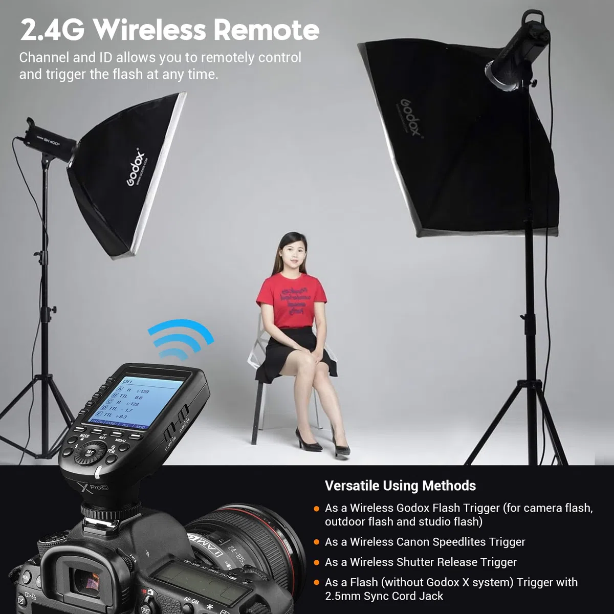 Godox Xpro-C Flash Transmisor Trigger Inalámbrico para Canon Cámara, 2.4G Inalámbrico X Sistema, HSS 1/8000s Pantalla Grande Diseño Inclinado 5 Botones para Canon EOS Cámara