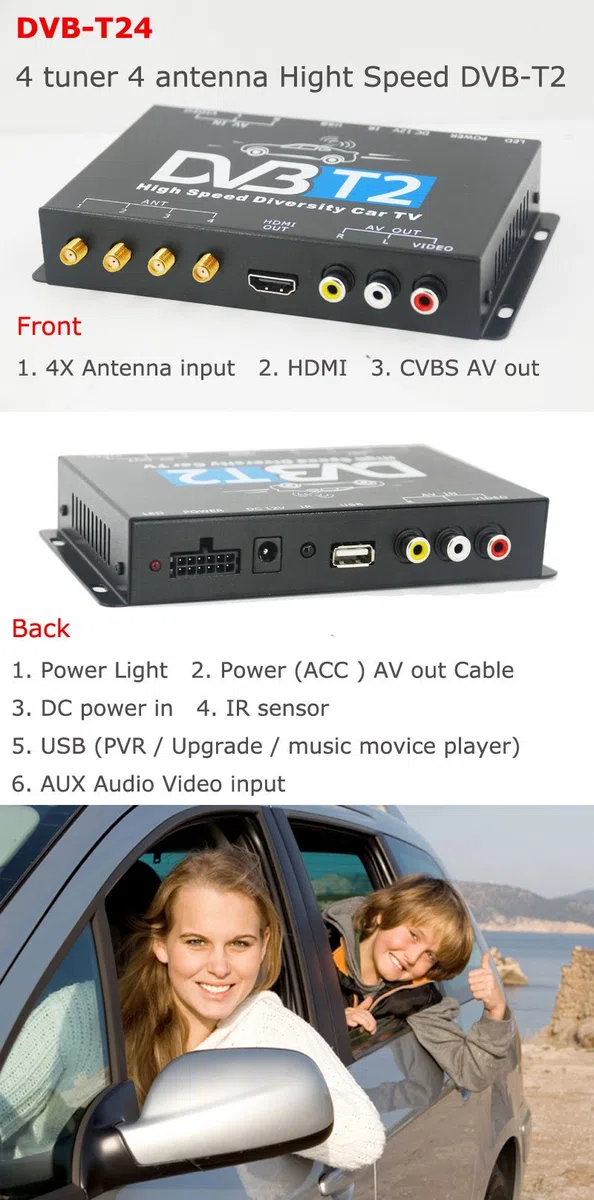 DVB-T24 Coche DVB-T2 TV Receptor 4 sintonizador 4 Antena USB HDMI HDTV Rusia Alta Velocidad