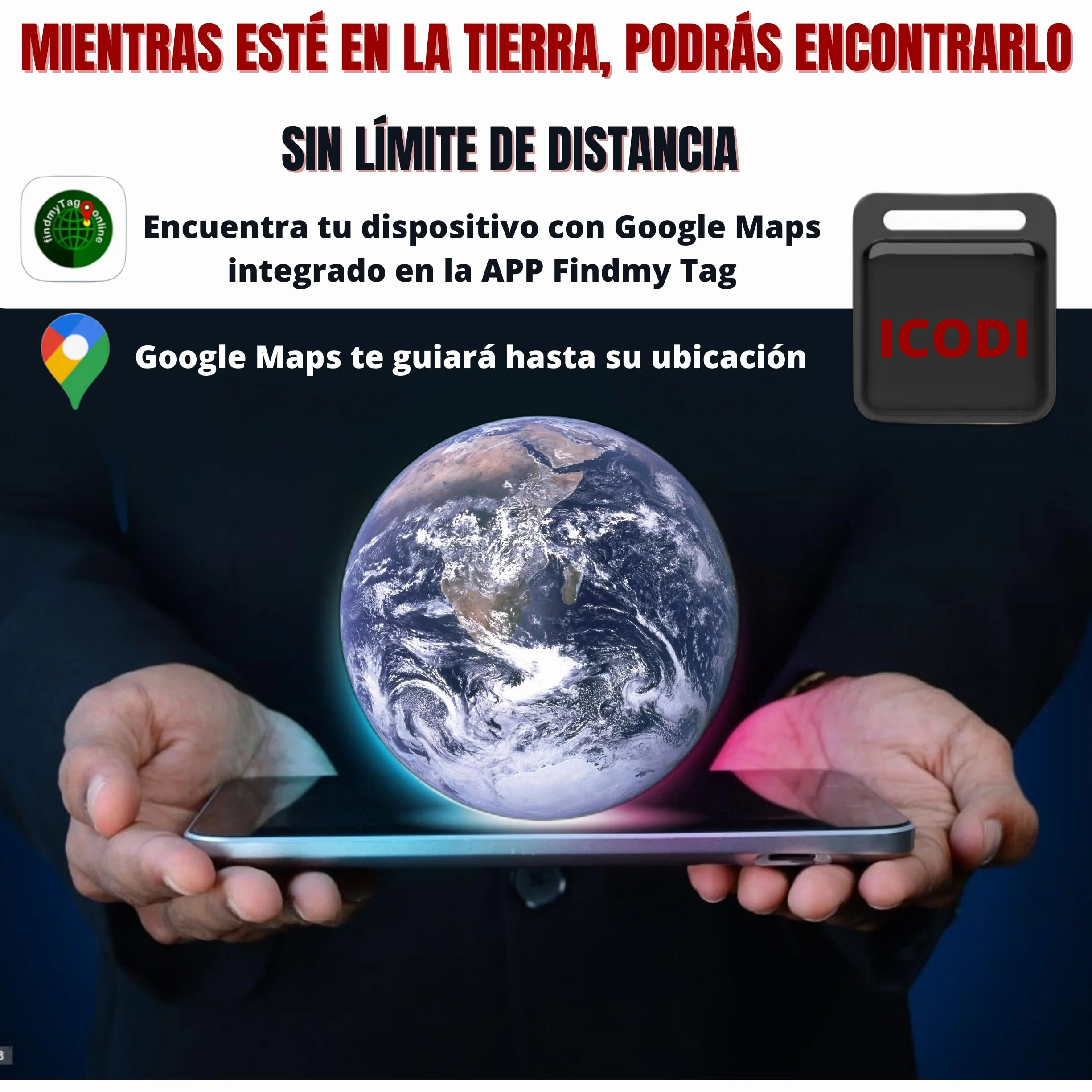 ICODI Localizador GPS para Coche Bluetooth IP67 Impermeable Sin Tarjeta SIM Android iOS