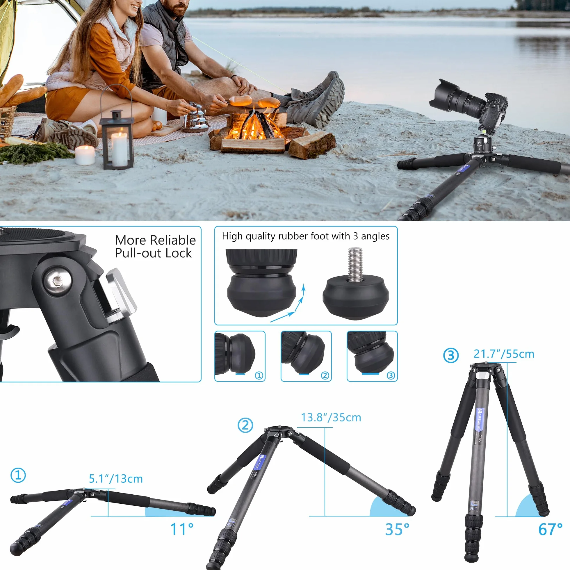 ARTCISE CT90C - Trípode compacto de fibra de carbono con bolsa de piedra para videocámara réflex digital Canon, Sony, Nikon, DSLR, carga máxima de 88 libras