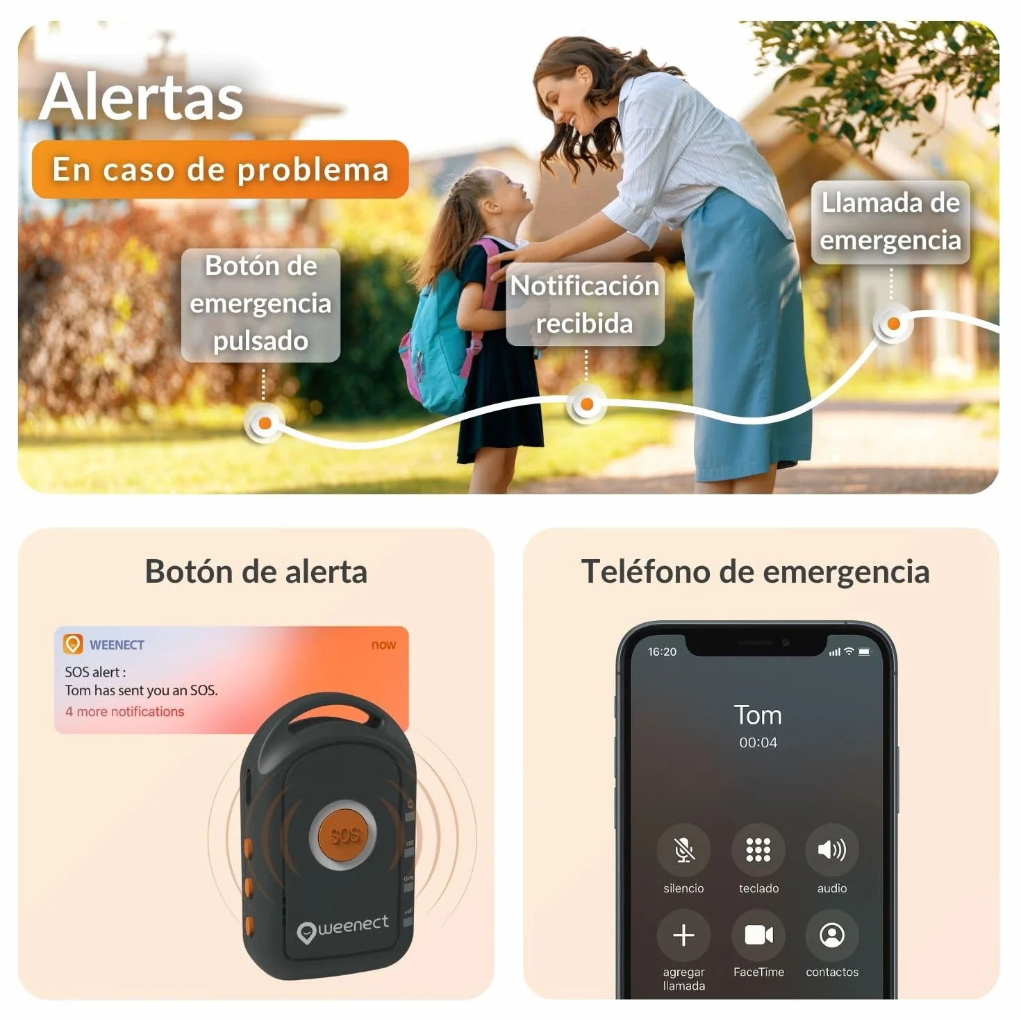 Weenect - GPS para niño | Sin límite de Distancia | 7 días de autonomía | Botón de Alerta | Teléfono de urgencia | 2G | Funciona con suscripción