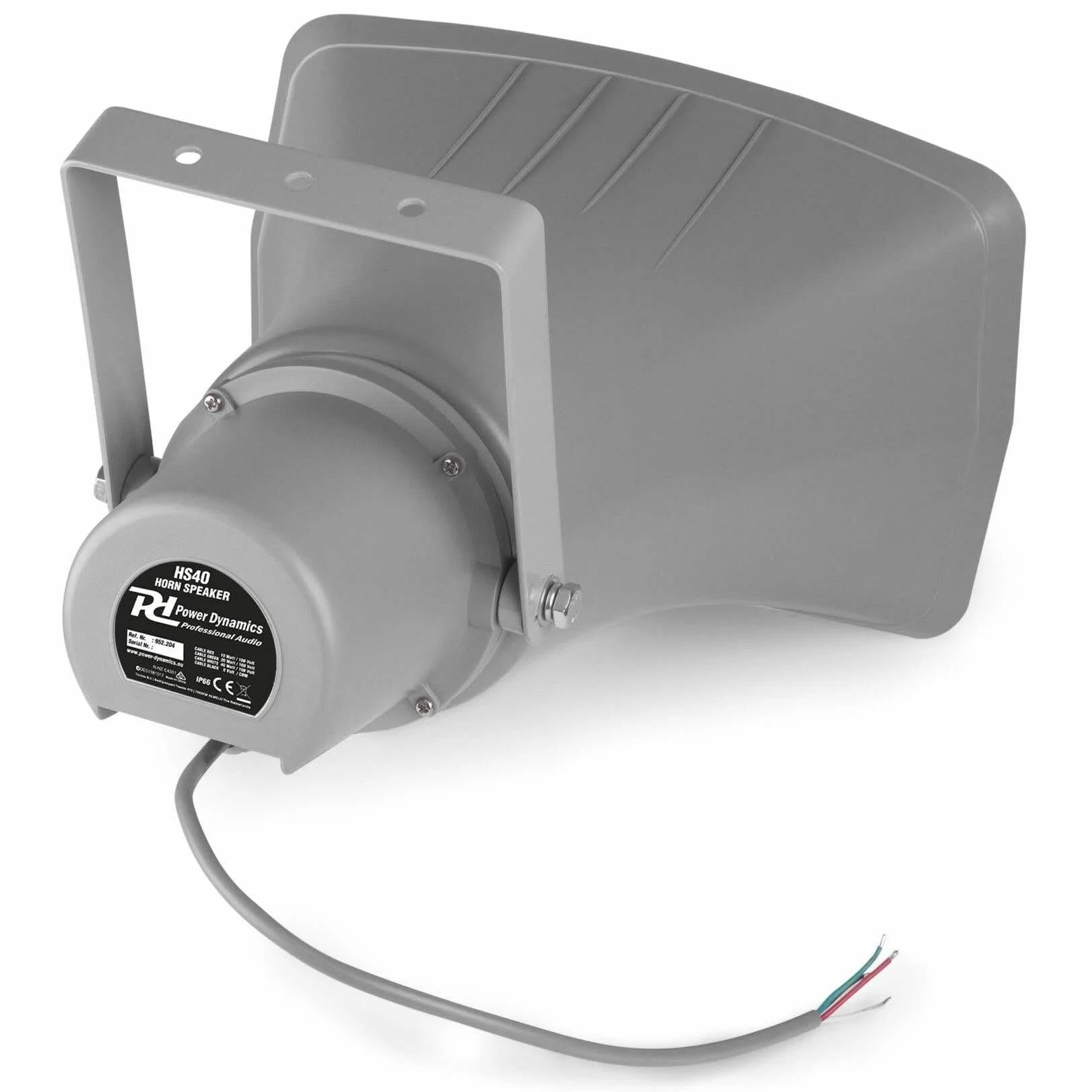 Power Dynamics HS40 - Altavoz de bocina, instalación línea 100 V, suministrado con Soporte de Montaje, Ideal para megafonía en estadios Deportivos o almacenes, 3 potencias de Salida 10W / 20W / 40W