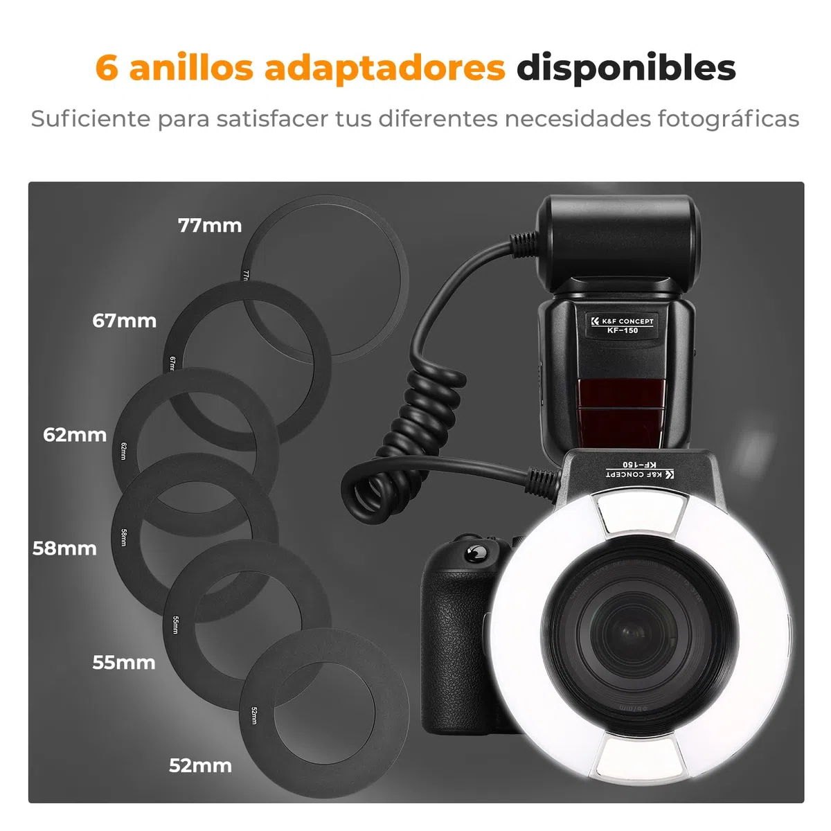 K&F CONCEPT TTL Macro Ring Flash Flash Kit, Compatible con Nikon DSLR GN 14 con Anillo Adaptador de Luz Auxiliar AF