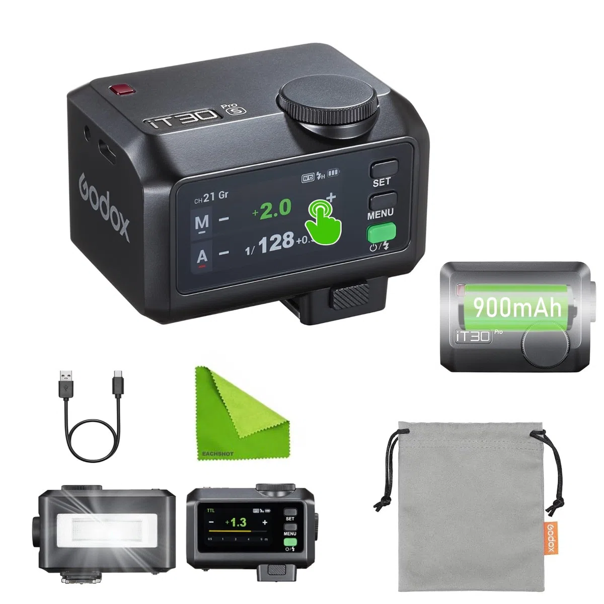 Godox iT30Pro S iT30 Pro S Mini Flash de Cámara para Sony, 2.4GHz TTL HSS 1/8000s, Pantalla táctil a Todo Color, Compatible con ZV-E10 II ZV-E10 ZV-E1 a7IV a7III a7CII a6700 a9III a7RV a6400 (Negro)