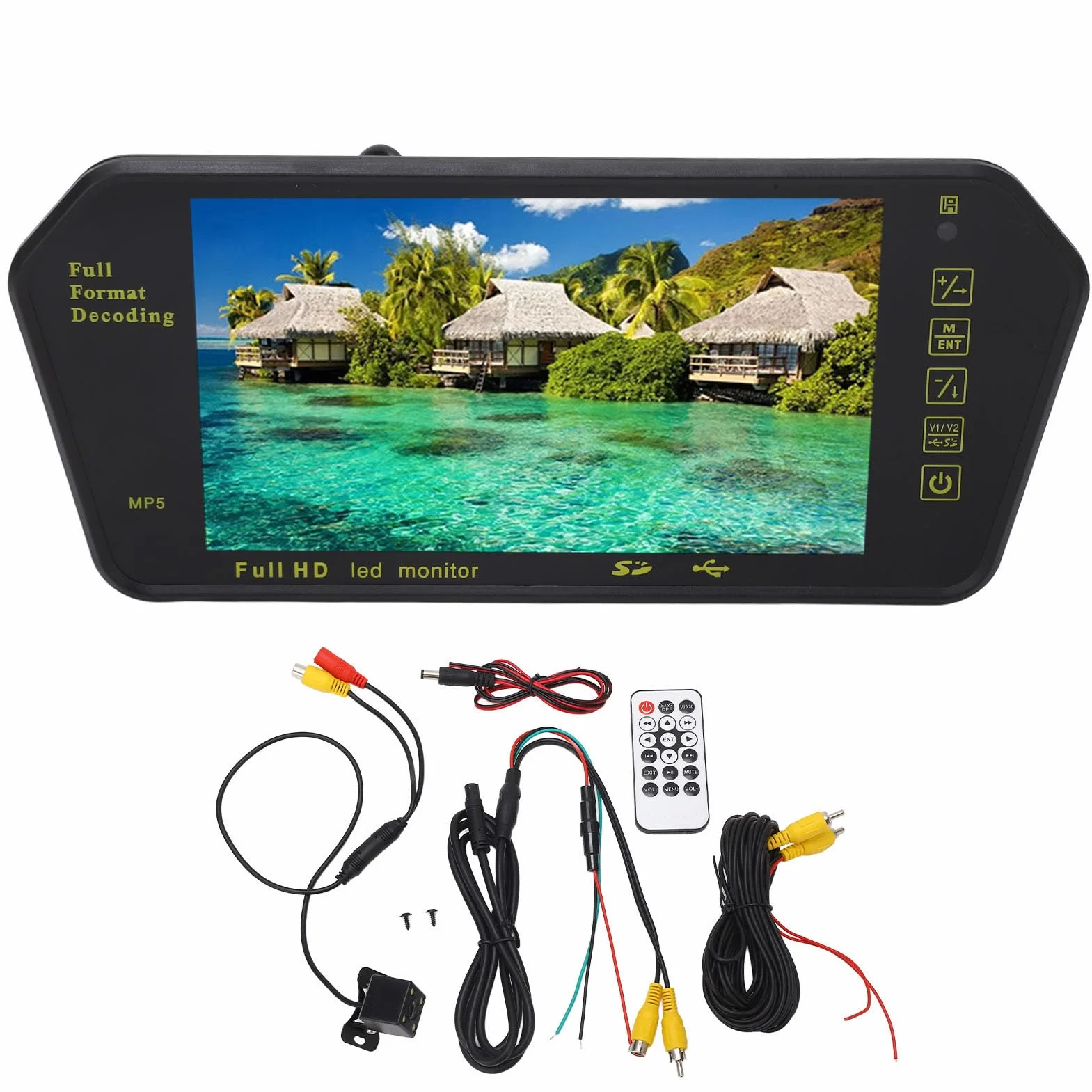 Fockety Cámara de Espejo Retrovisor, Cámara de Tablero de Espejo de 7 Pulgadas con Cámara de 4 LED, Cámara Trasera 1080P para Automóvil, Cámara de Respaldo Impermeable, Visión Nocturna,