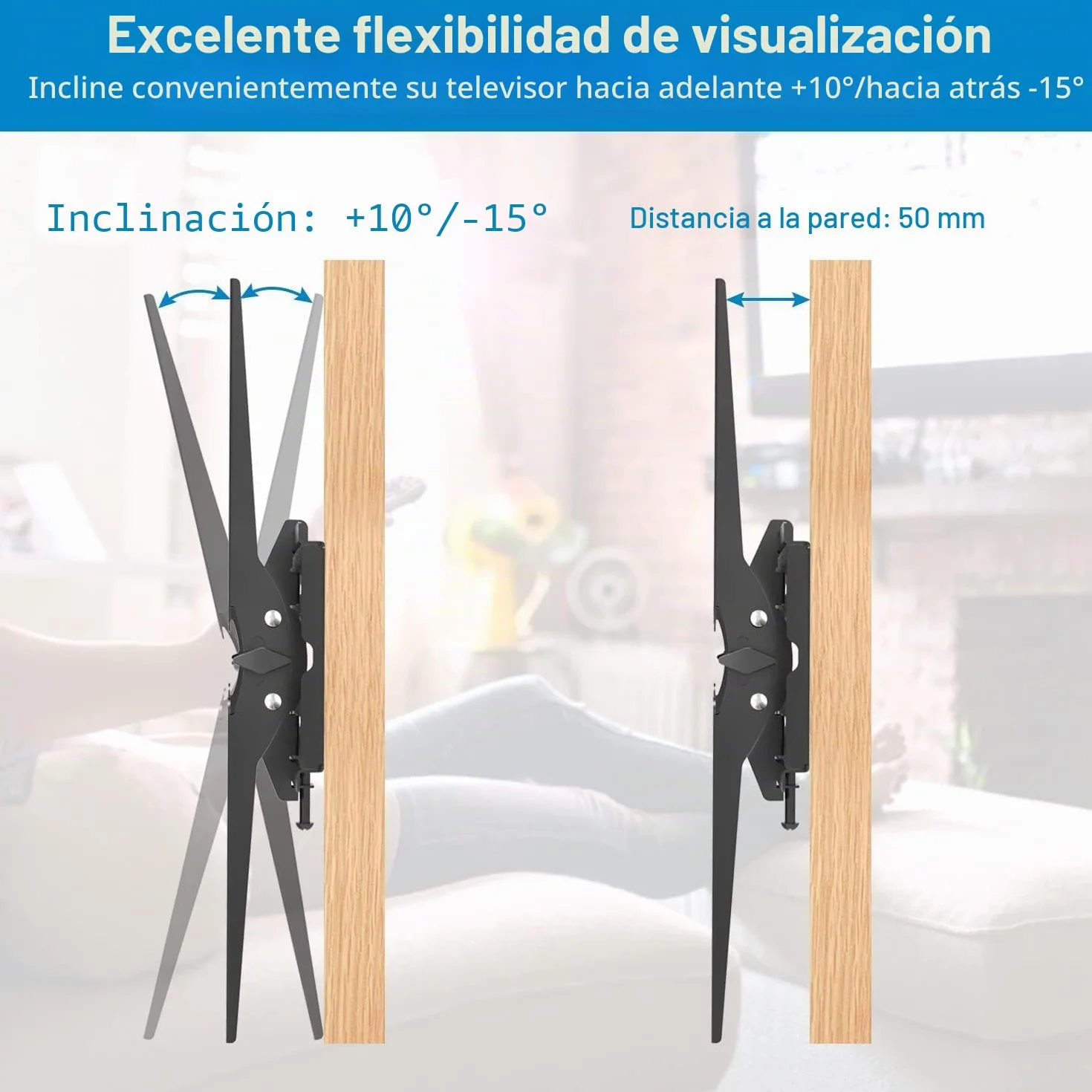 PERLESMITH Soporte TV Pared Inclinable 26-65 Pulgadas 60 kg VESA 400x400 mm
