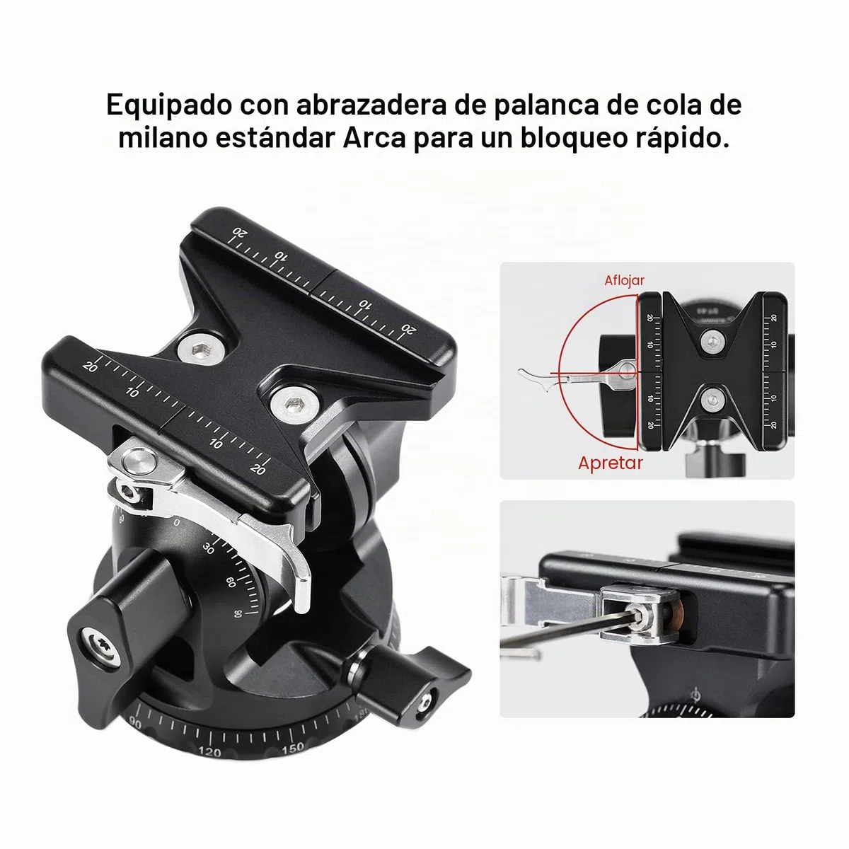 SUNWAYFOTO DT-03 Cabezal de inclinación para monopié y trípode, capacidad de carga de 15 kg