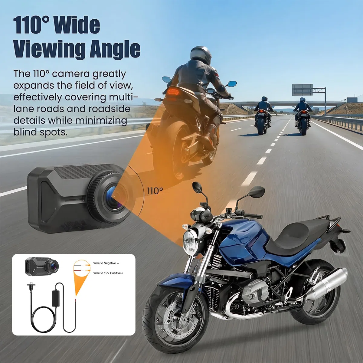 CAMECHO Mini Dashcam para Moto 1080P Cámara IP66 Frontal Impermeable Sin Pantalla, Gran Angular de 110°, Visión Nocturna, Aplicación WiFi, Grabación en Bucle, 7 * 4 * 3,2 cm