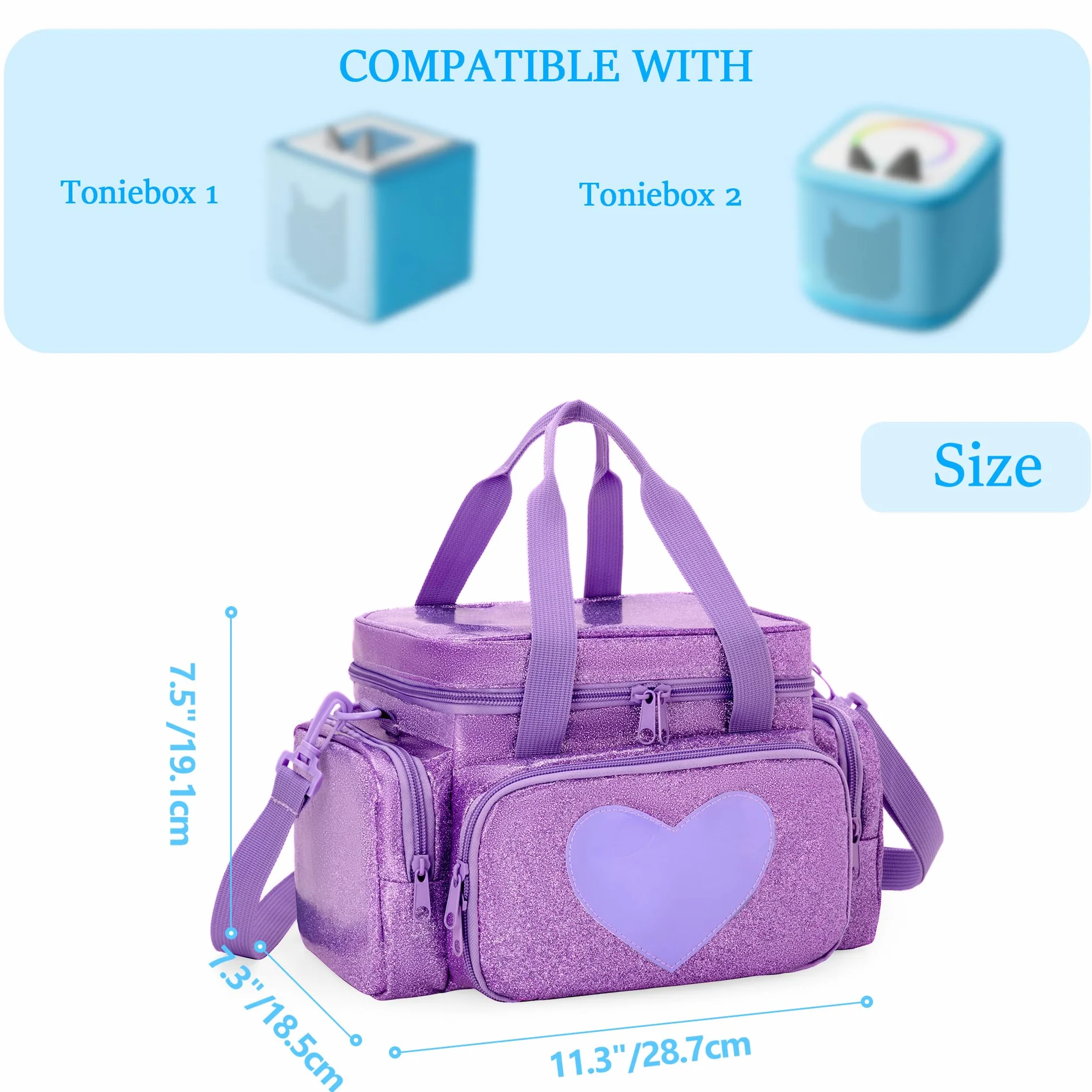 LoDrid Estuche de Transporte Compatible con Tonie 2/1, Bolsa de Almacenamiento para Juego de Reproductor de Audio y Accesorios con asa y Correa para el Hombro, púrpura (diseño Patentado)