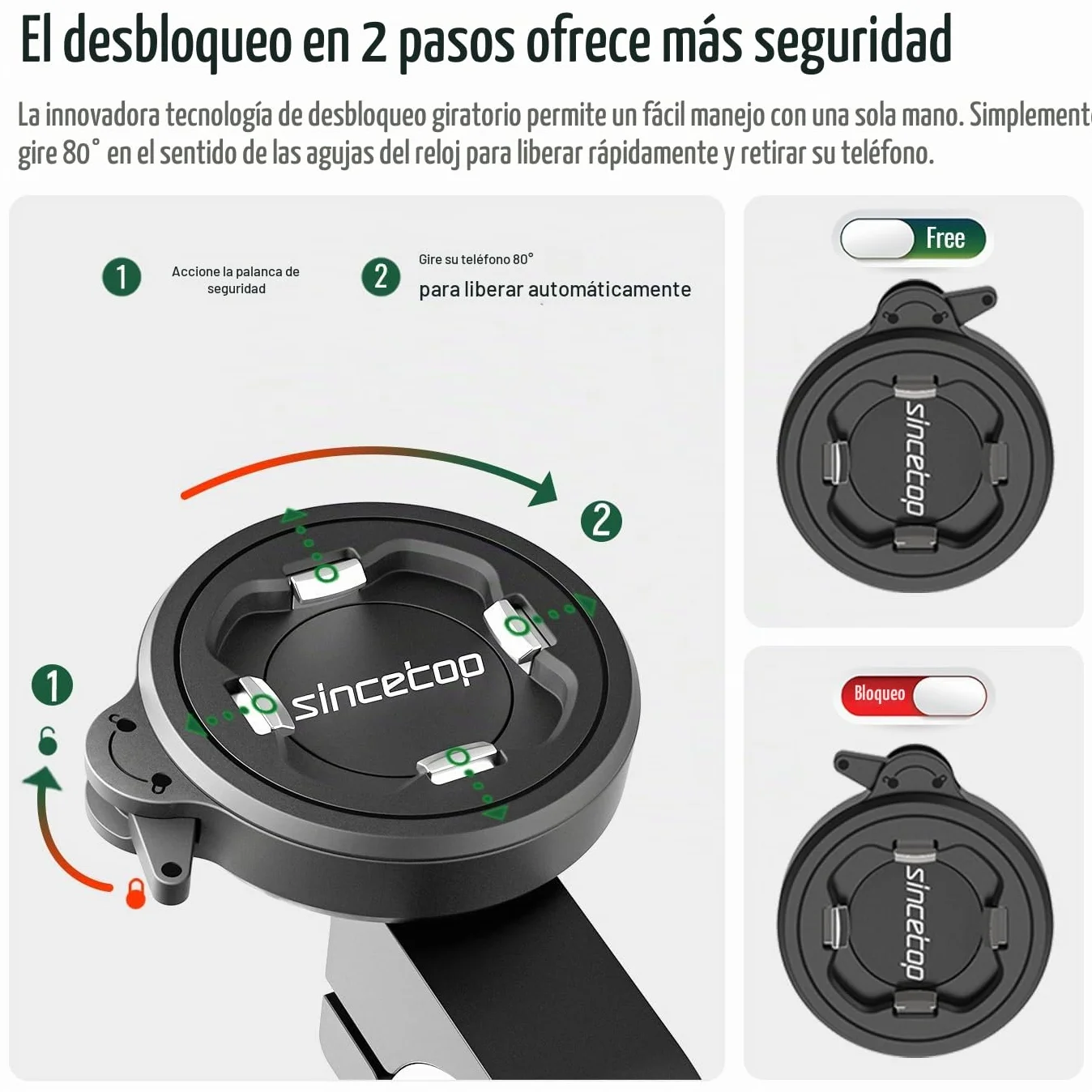 sincetop Soporte movil Bicicleta,Soporte movil Moto para Motocicleta con Adaptador,Montaje en el Manillar de la Bici Delantero para de montaña,Scooter,eléctrica【Serie C-2da Gen】