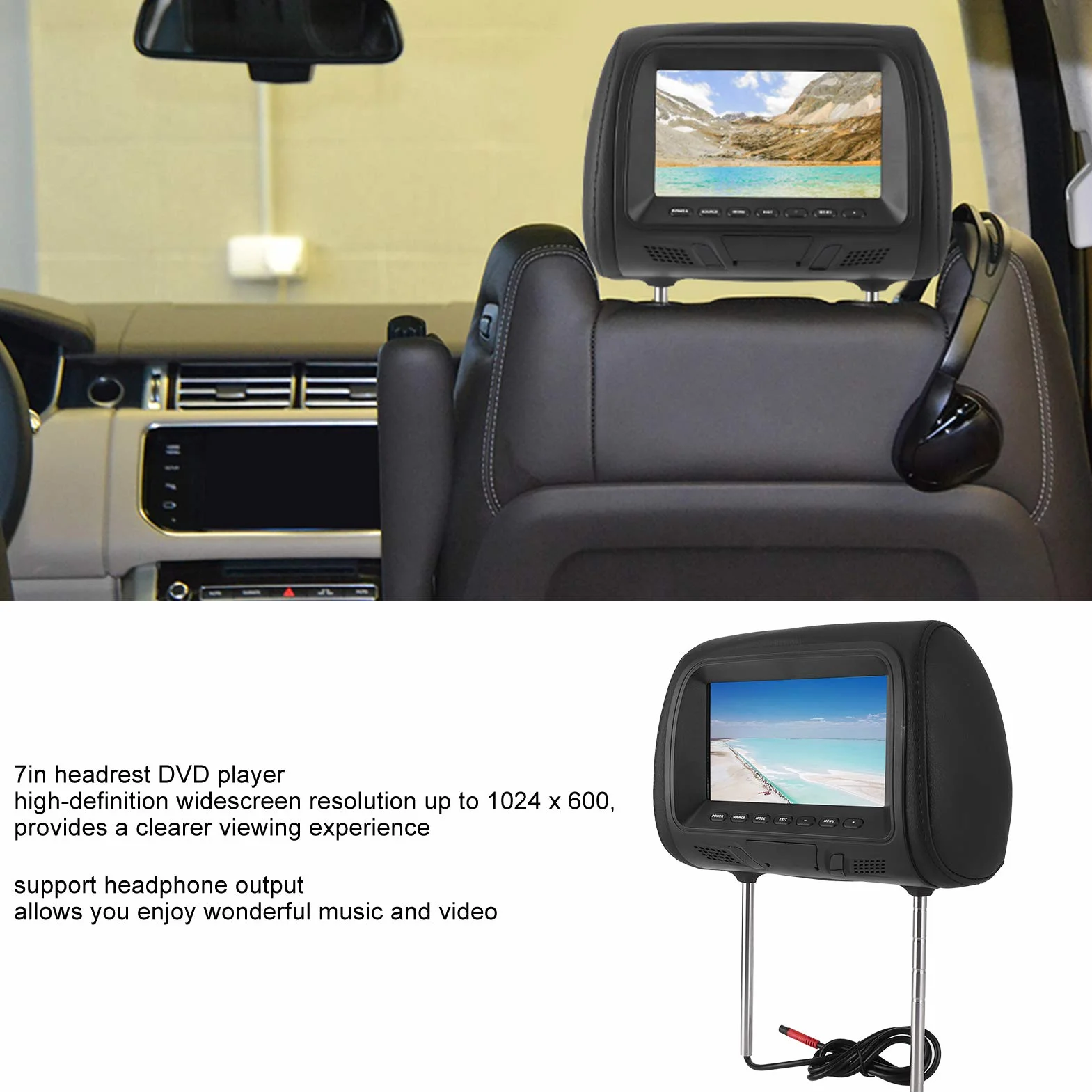 Reproductor de DVD para reposacabezas de Coche, Reproductor de vídeo para reposacabezas de Coche HD de 7in 1080P con Soporte para reposacabezas y Bluetooth, para niños, vídeo, Juegos