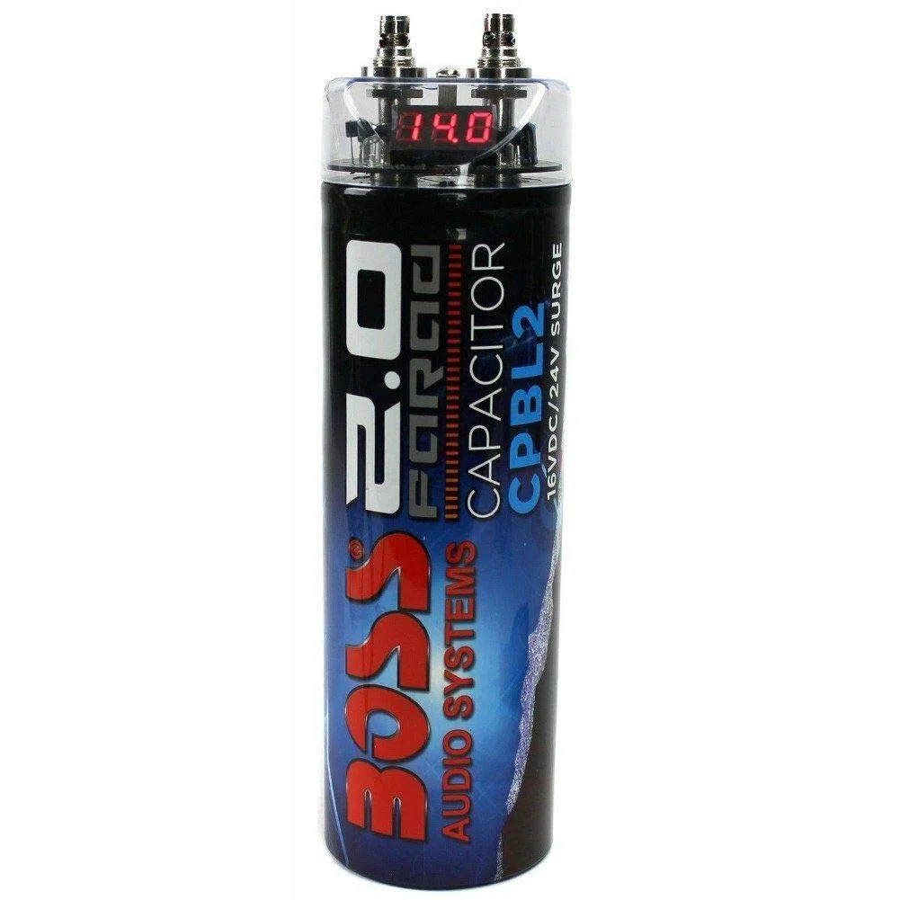 KIT SET PARA BOSS AUDIO SYSTEMS CPBK2 2 faradios hasta 2000 vatios rms 1 2 3 4 5 10 condensador con cable de encendido remoto spl coche negro, 1 pieza
