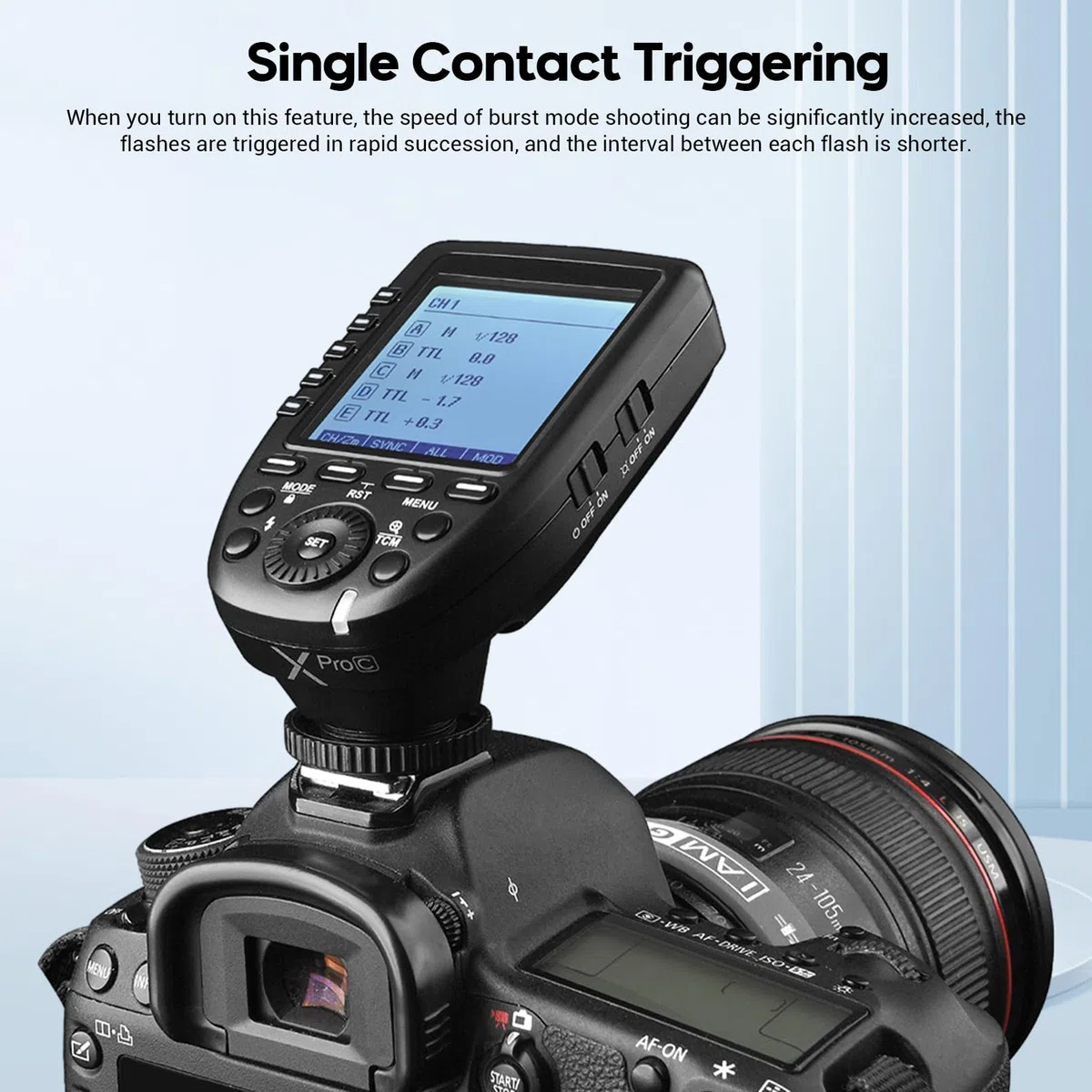 Godox Xpro-C Flash Transmisor Trigger Inalámbrico para Canon Cámara, 2.4G Inalámbrico X Sistema, HSS 1/8000s Pantalla Grande Diseño Inclinado 5 Botones para Canon EOS Cámara