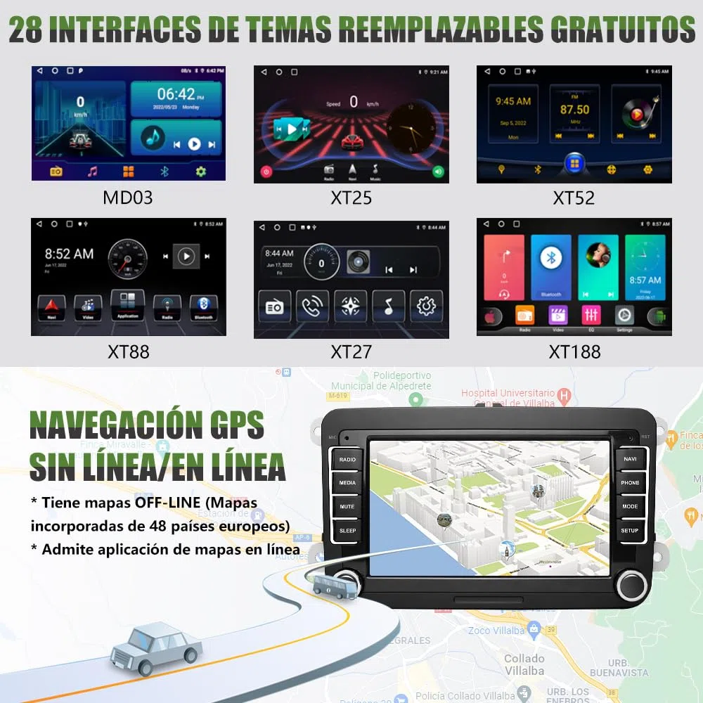 AWESAFE 2GB+64GB Radio Android 13.0 para Coche con Pantalla Bluetooth 2 DIN para VW, Autoradio 7'' con CarPlay/Android Auto para VW, Admite WiFi/GPS/RDS/USB/FM/Mandos del Volante y Cámara Trasera