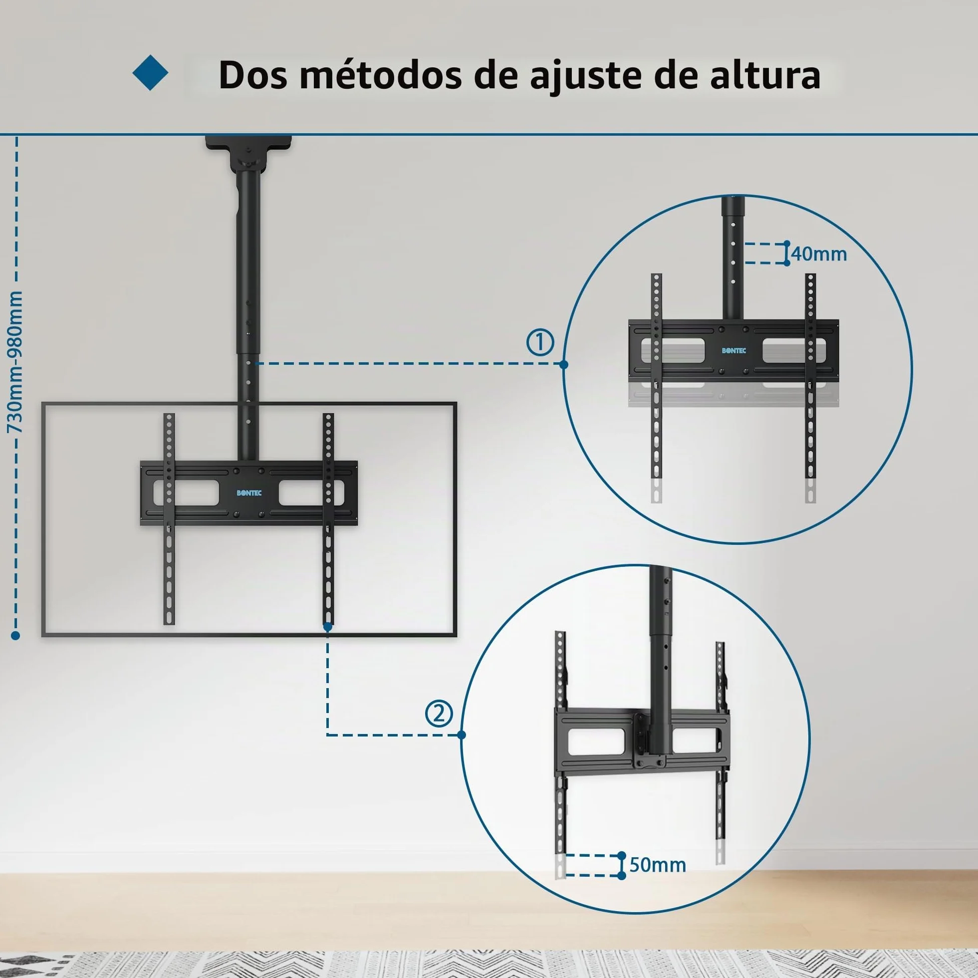 BONTEC Soporte TV Techo Inclinable y Giratorio 26-65 Pulgadas VESA 400x400 mm 45 kg