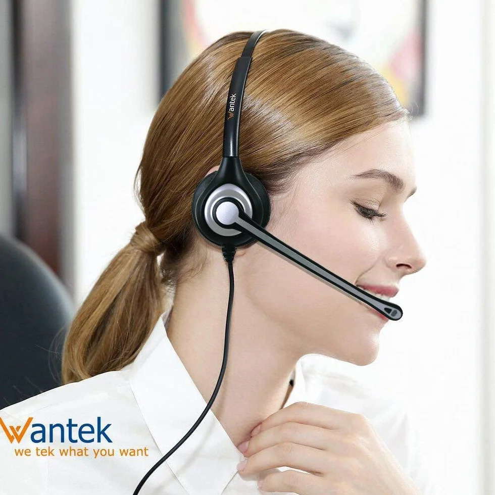 WANTEK Auriculares Teléfono Fijo RJ9 Mono con Cancelación de Ruido, Quick Disconnect para Yealink Avaya Cisco Grandstream Panasonic KXT