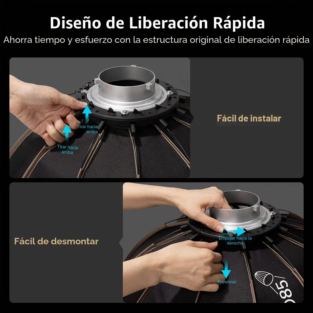 SMALLRIG Softbox parabólico LA-D85 Softbox de liberación rápida de 85cm para Luces Bowens Mount COB - 4158