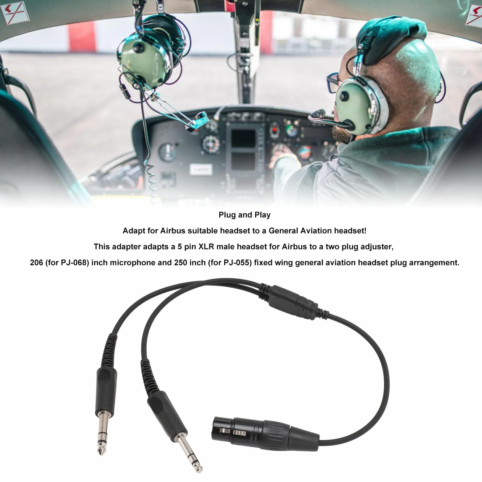 VBESTLIFE Cable Adaptador Auriculares Aviación Doble Enchufe XLR 5 Pines GA PJ-068 PJ-055