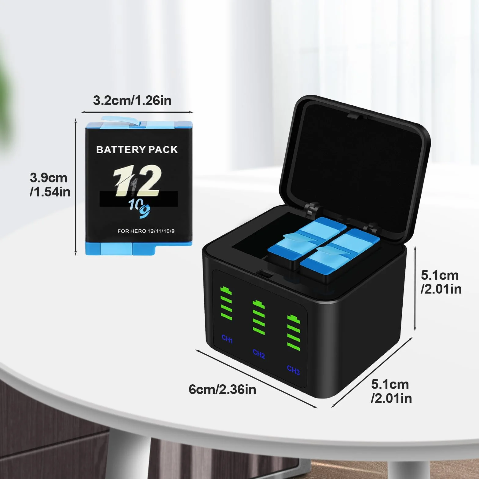 ASUNCELL 2000mAh Hero 12 Batería Recargable 2 baterías de Iones de Litio con Tres Cargadores para GoPro Hero 12 11 10 9 Negro
