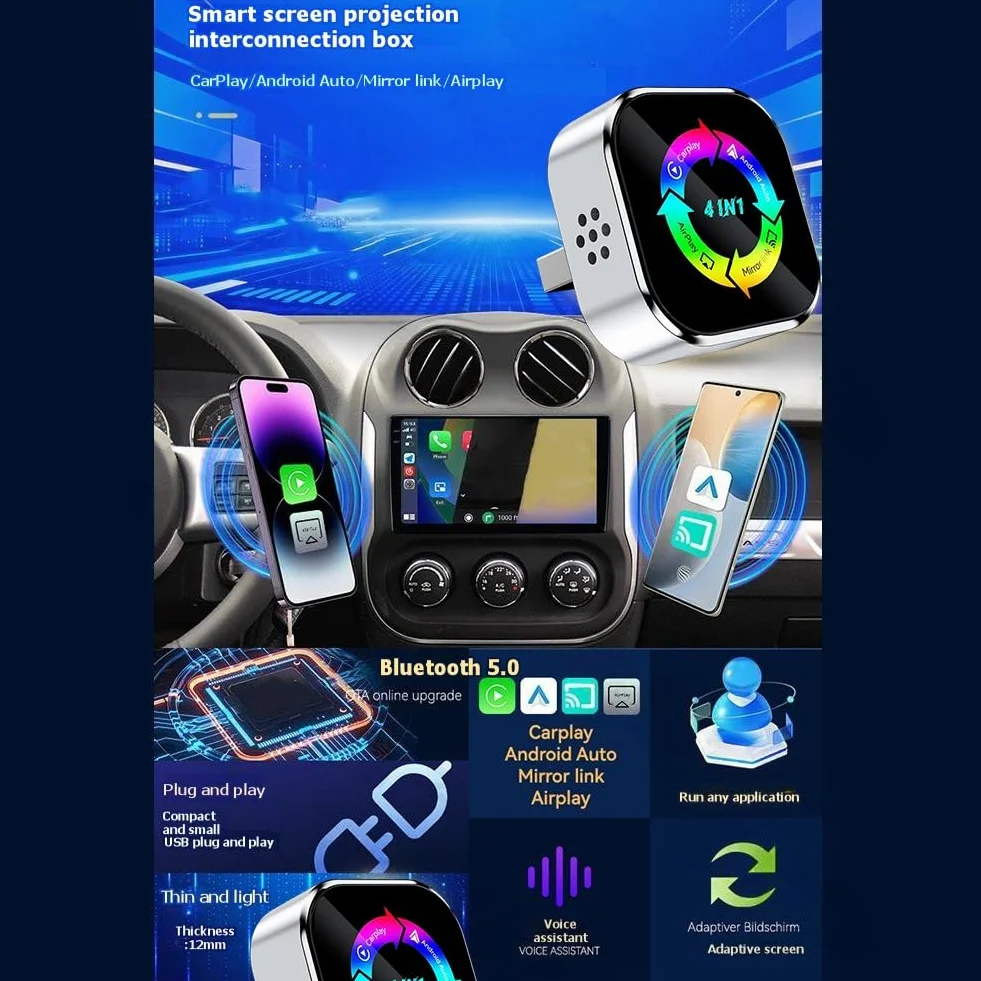 AI Smart Box 4 en 1 Adaptador inalámbrico CarPlay USB Dongle Airplay/Mirror Link/Android Auto/Carplay Car Intelligent System B