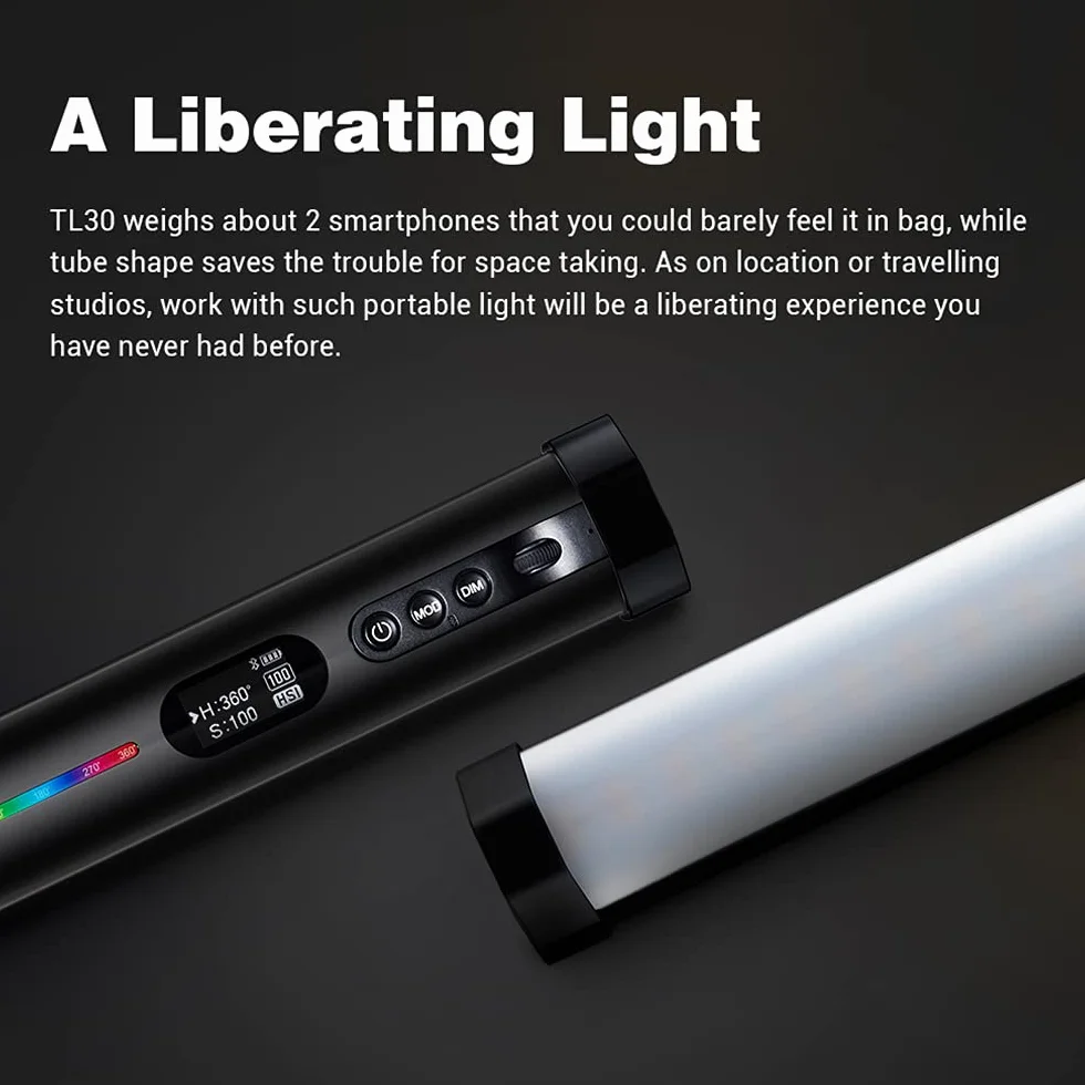 Godox TL30 RGB Tubo de luz LED 8W 2700K-6500K Batería de Litio incorporada Smartphone App Control (lámpara única)