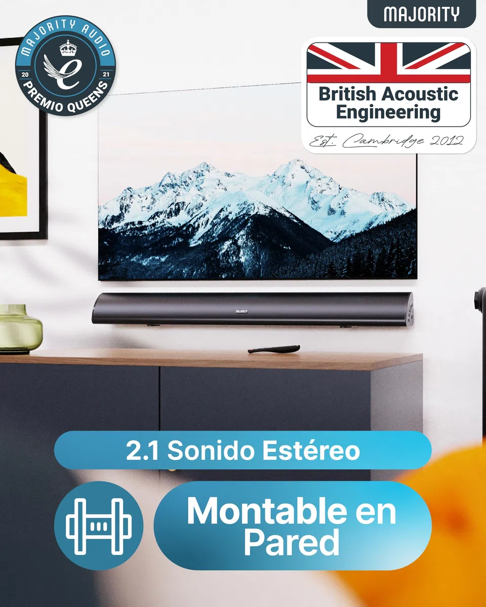 MAJORITY Snowdon Barra de Sonido TV | 120W 2.1 Estéreo Altavoces TV con Subwoofer Incorporado | Barras de Sonido Bluetooth | Home Cinema Inalambrico | Soundbar Mural | 81CM Sound Bar Altavoz Theater