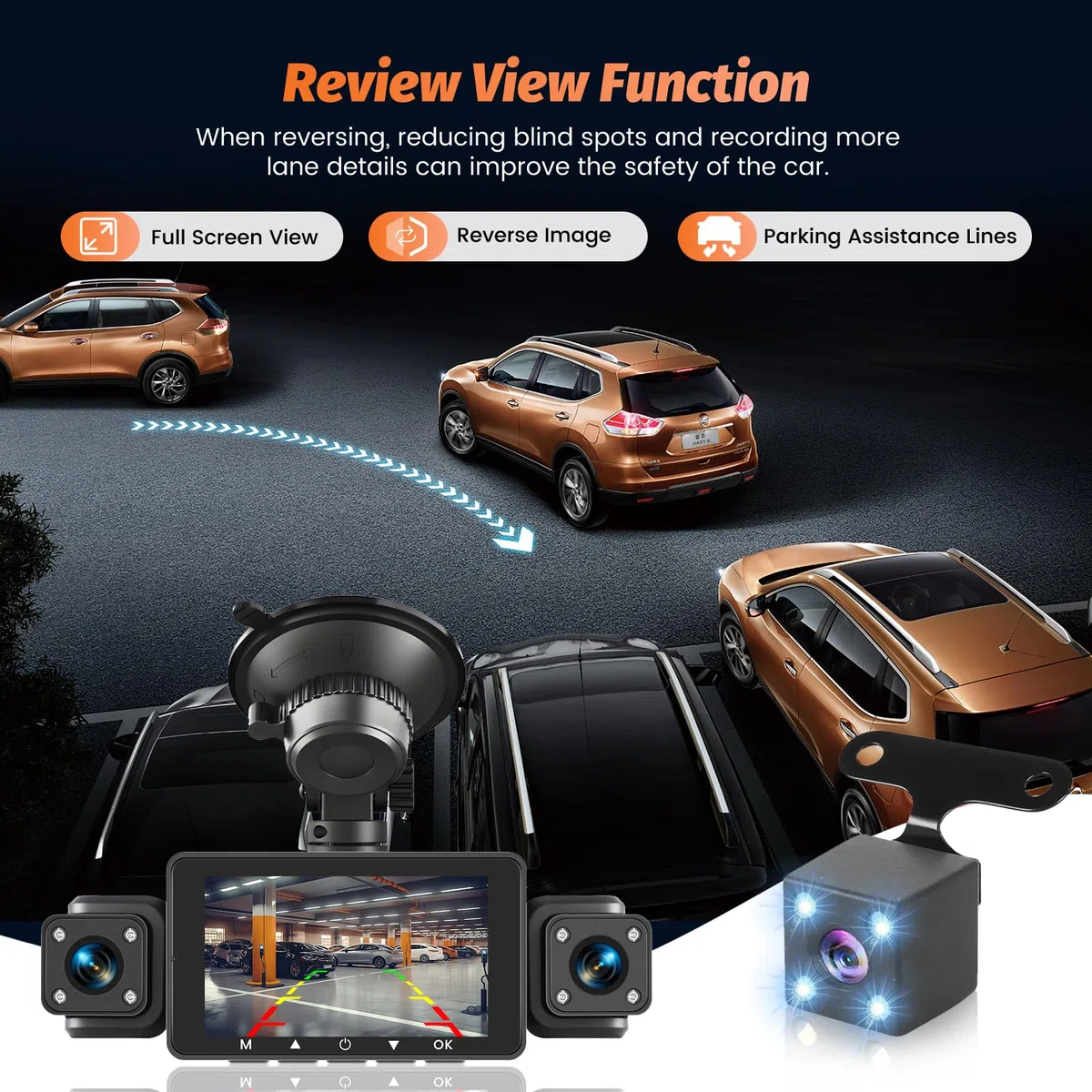 Roinvou 4K+1080P Dash CAM Coche, 5GHz WiFi Dashcam con Tarjeta SD 64GB, Camara Vigilancia Coche con 3″ IPS Pantalla, 170° Gran Angular, Grabación en Bucle, Sensor G,Visión Nocturna