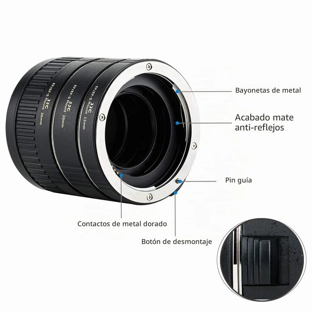 JJC Auto Focus Juego de Tubos de extensión para Canon EF/EF-S Lens DSLR Cameras EOS 850D 800D 760D 750D 700D 250D 90D 80D 77D 5DS R 5D Mark II III IV 7D 6D cámaras réflex Digitales