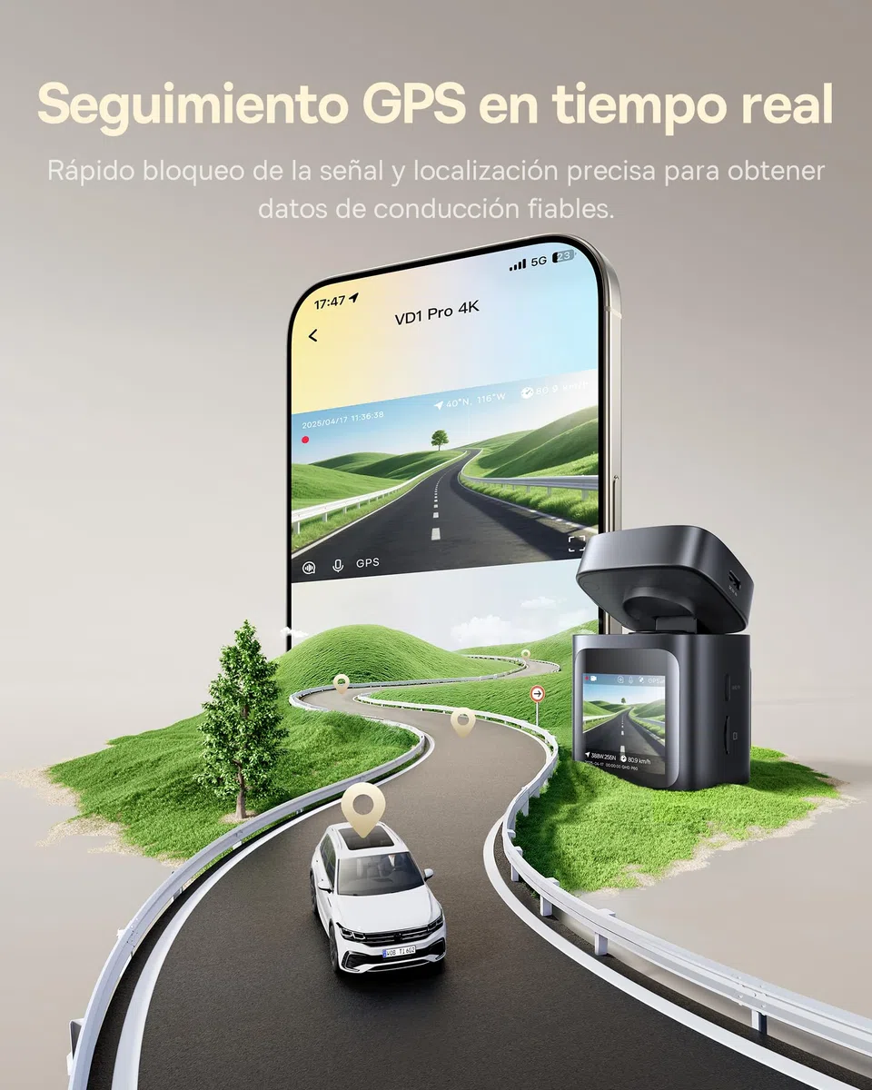 Baseus VD1 Pro Dashcam Cámara Coche Antivandálica 4K+1080p, Dash CAM Solar con Modo Parking Standby de Batería de 14 Días, Camara Vigilancia Coche con STARVIS, Wi-Fi 5 GHz, GPS, Tarjeta de 32 GB